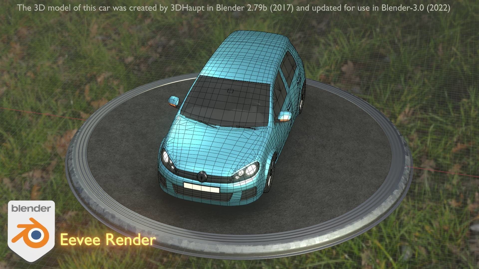 City Car 54 Compact Class Type-C Blue Low-poly 3D model_65