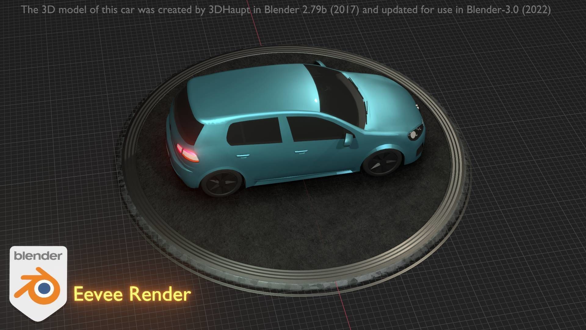 City Car 54 Compact Class Type-C Blue Low-poly 3D model_34