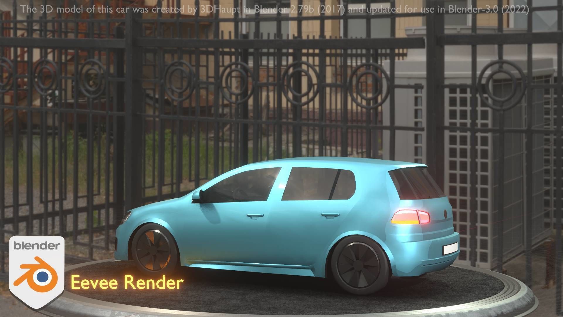 City Car 54 Compact Class Type-C Blue Low-poly 3D model_45