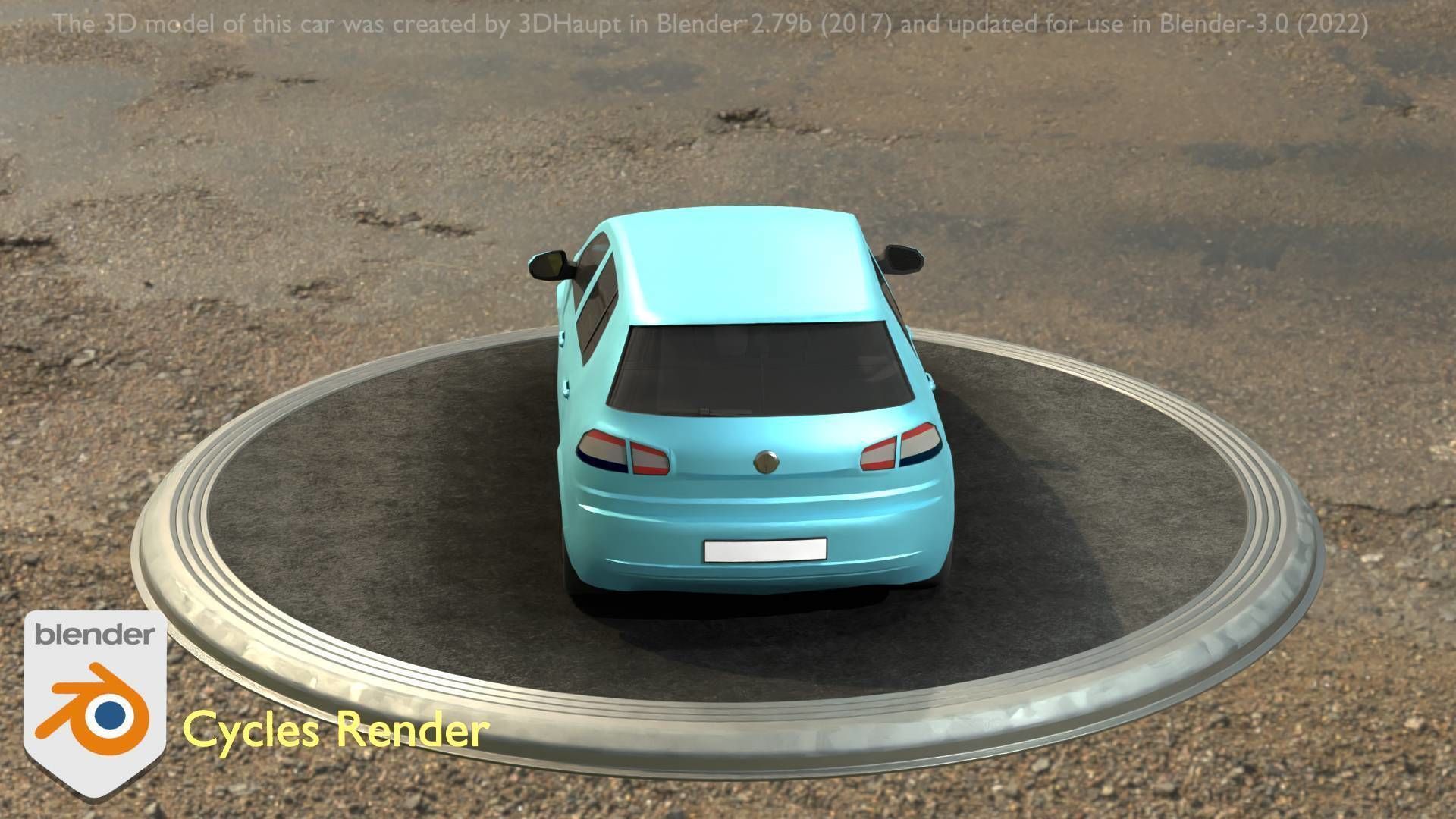 City Car 54 Compact Class Type-C Blue Low-poly 3D model_57