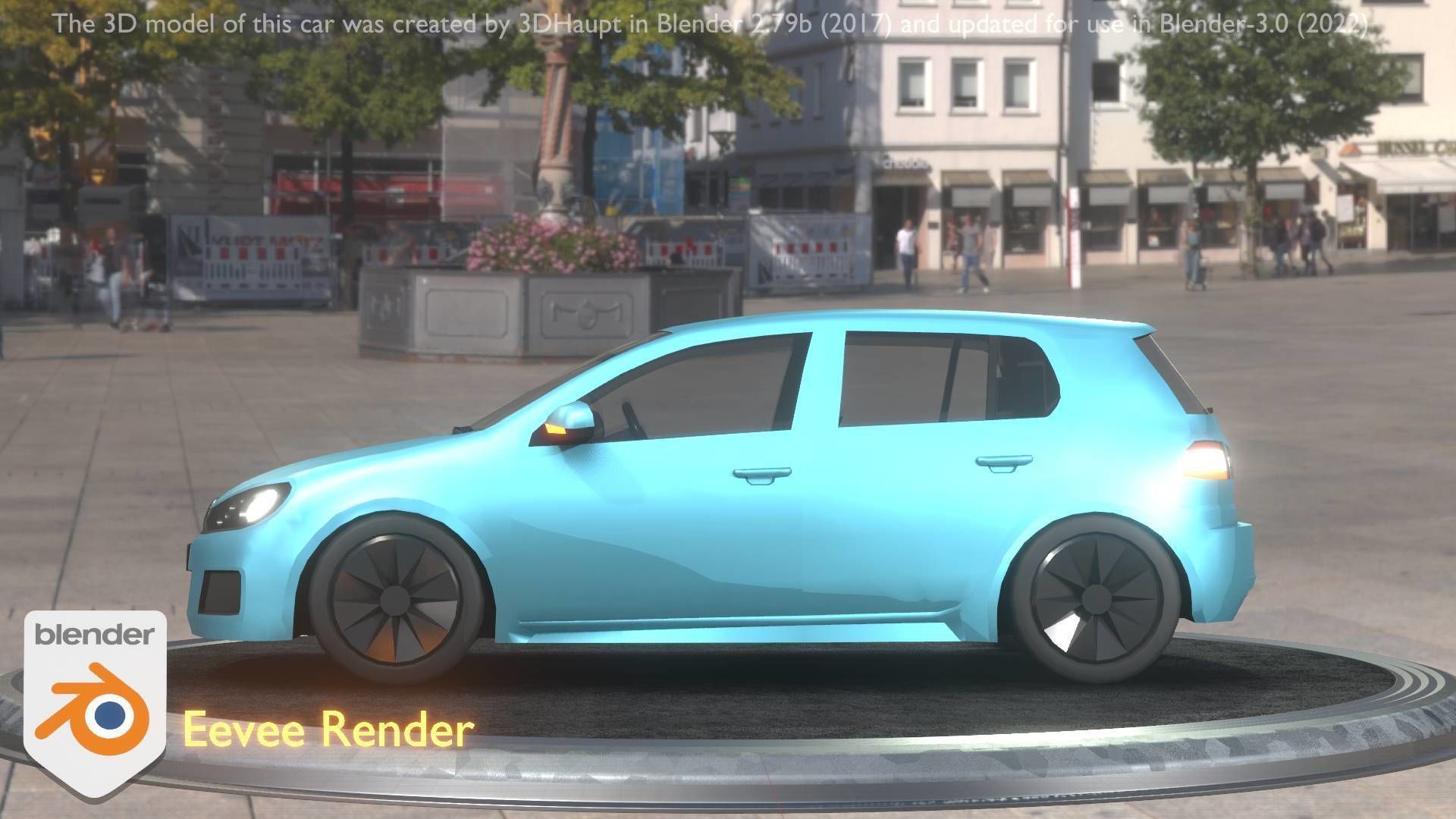 City Car 54 Compact Class Type-C Blue Low-poly 3D model_86