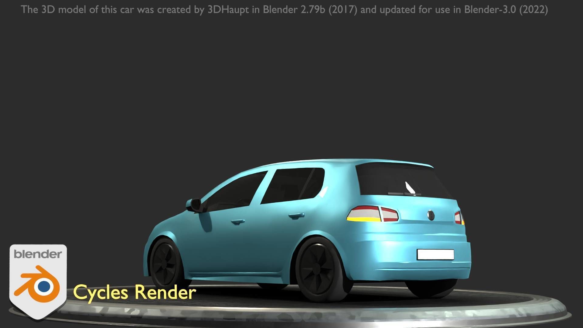 City Car 54 Compact Class Type-C Blue Low-poly 3D model_8