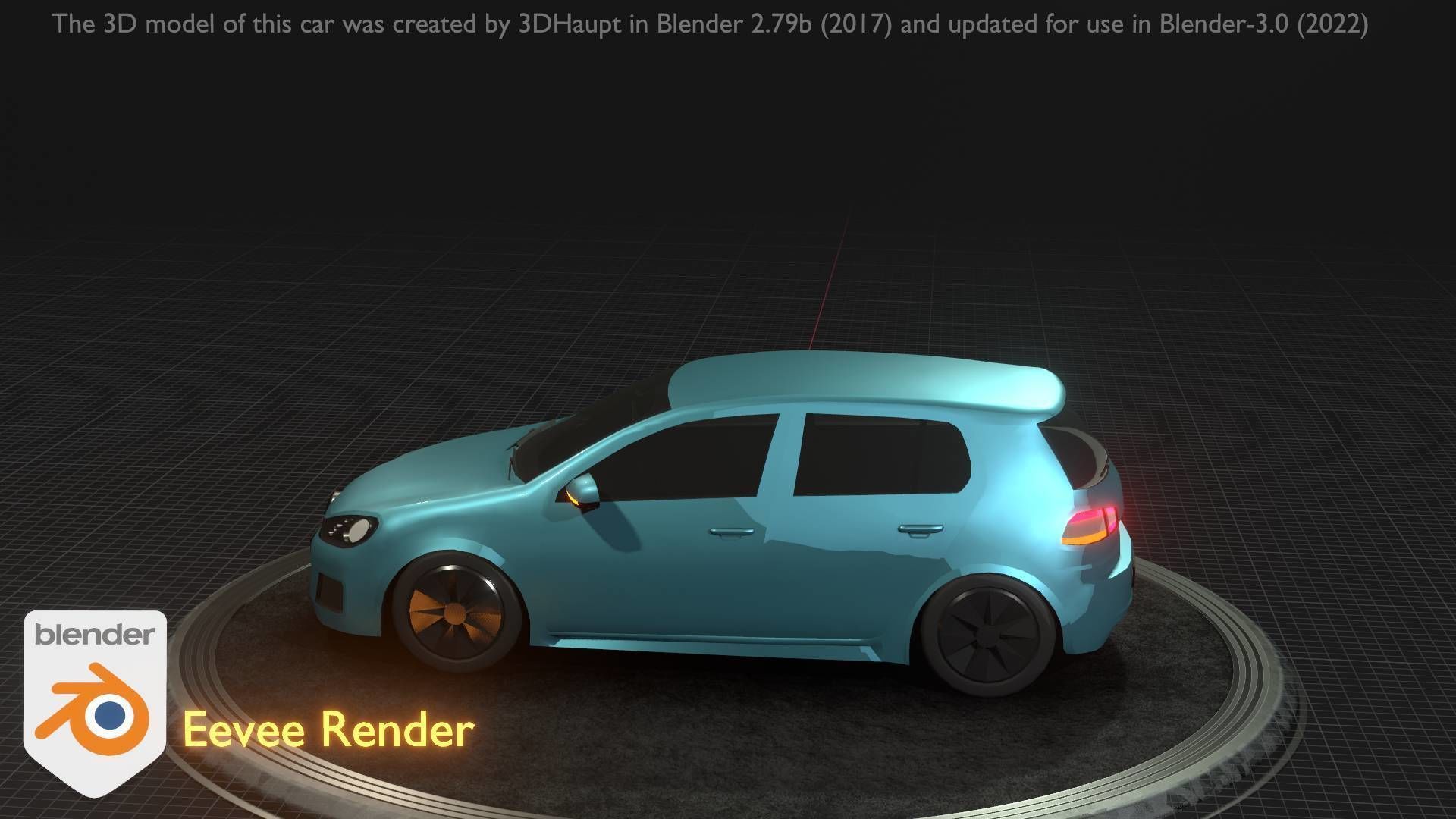 City Car 54 Compact Class Type-C Blue Low-poly 3D model_81