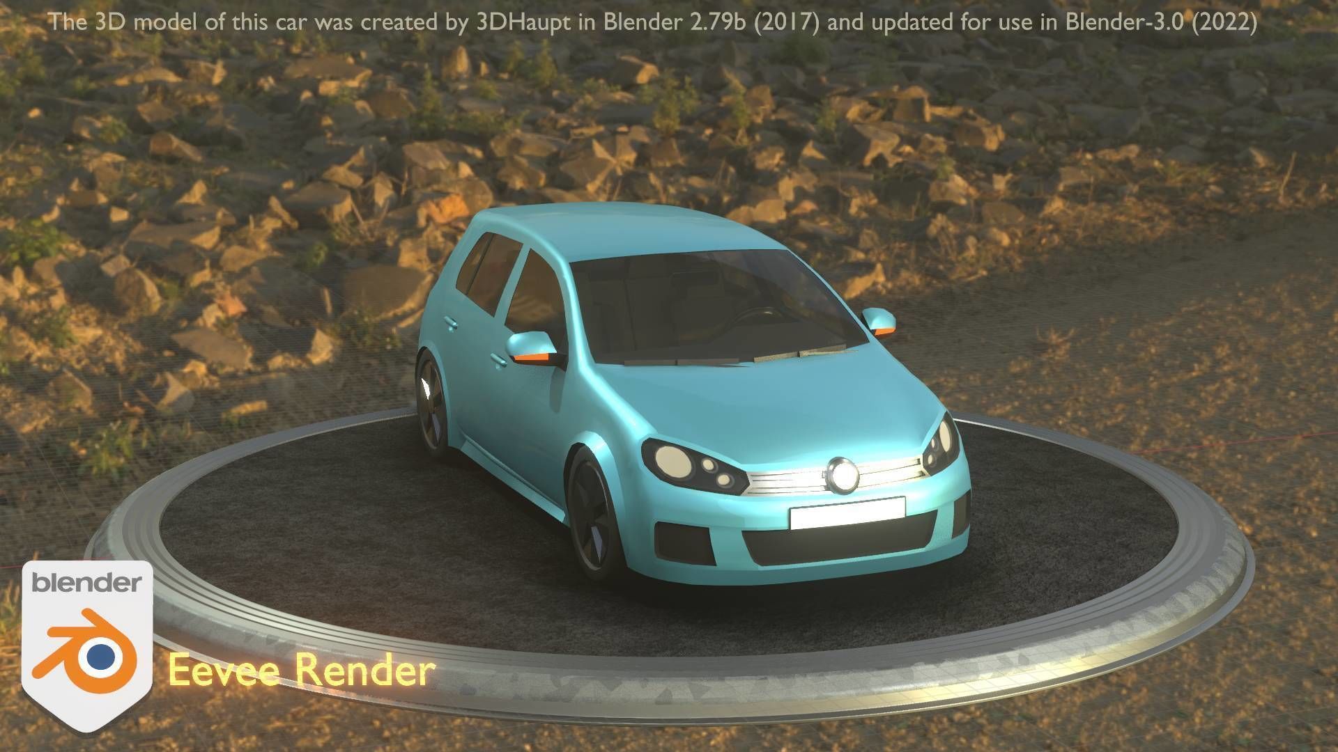 City Car 54 Compact Class Type-C Blue Low-poly 3D model_53