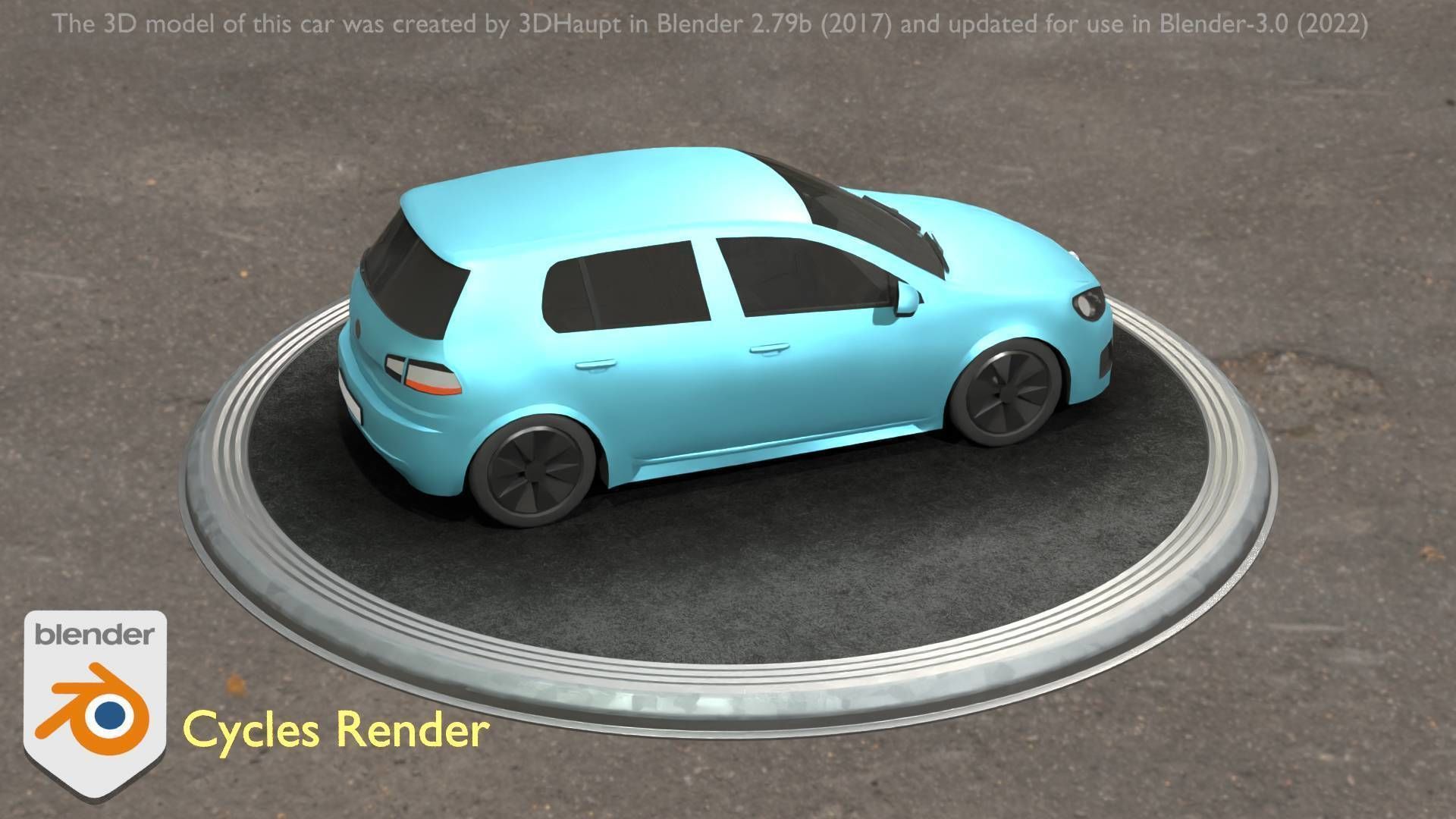 City Car 54 Compact Class Type-C Blue Low-poly 3D model_96