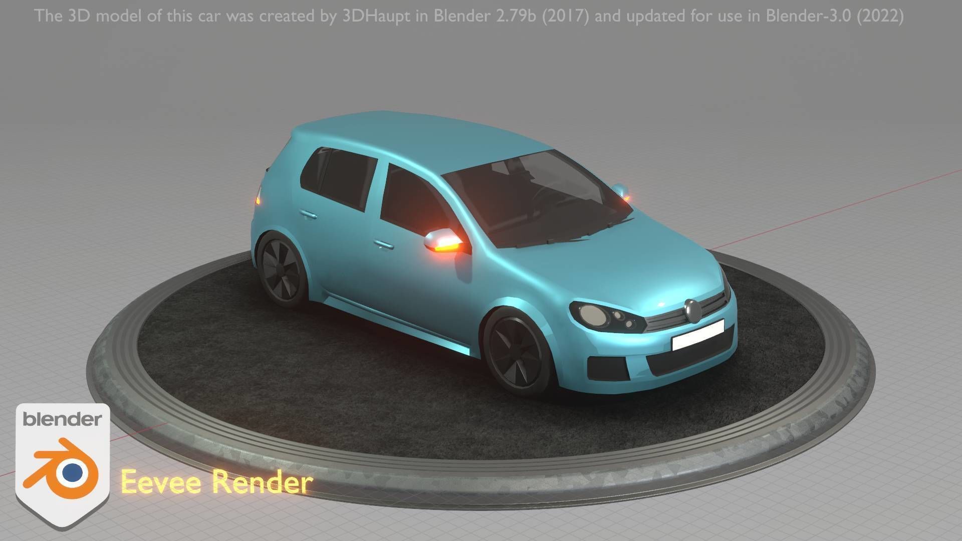 City Car 54 Compact Class Type-C Blue Low-poly 3D model_90
