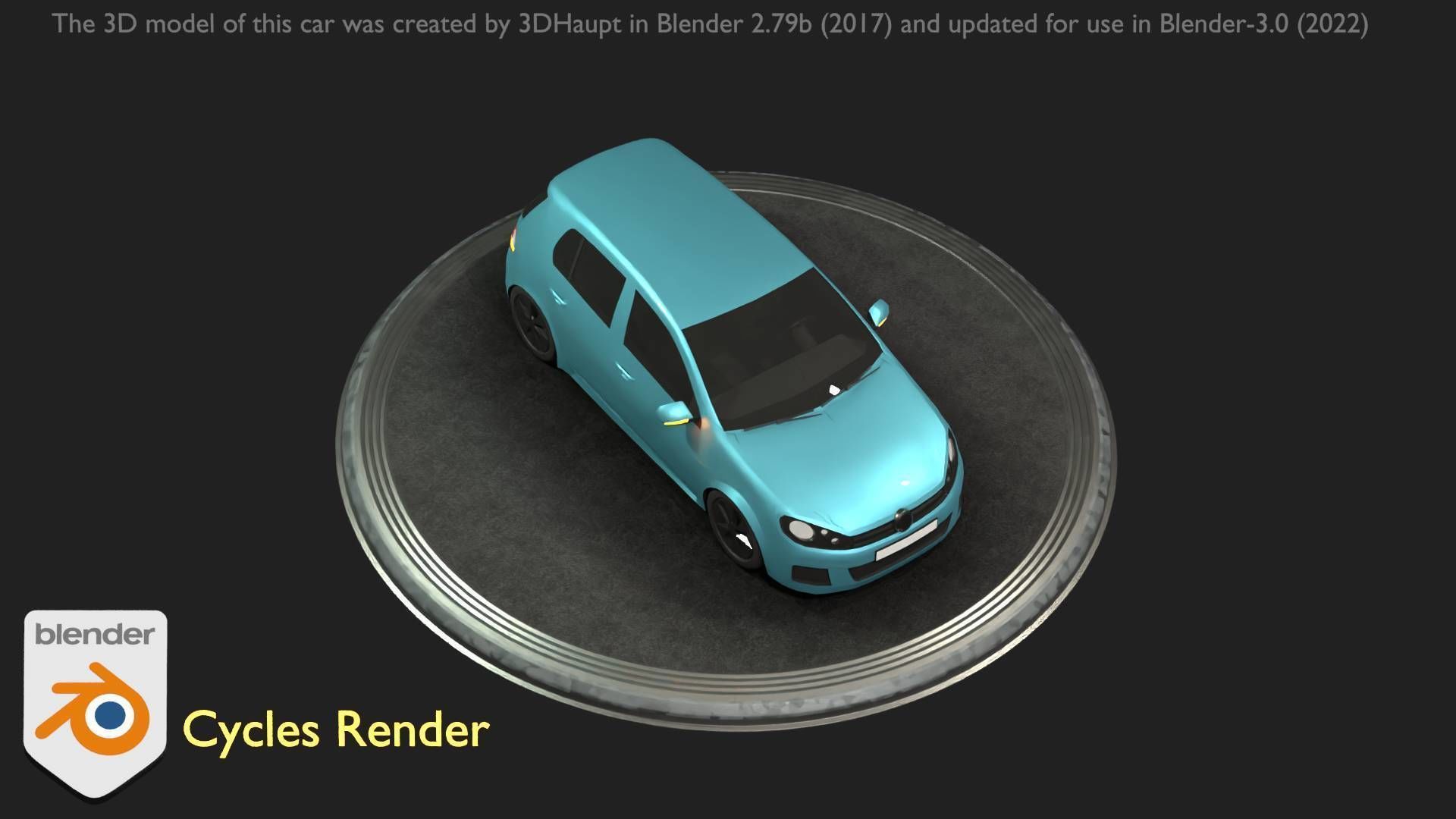 City Car 54 Compact Class Type-C Blue Low-poly 3D model_36