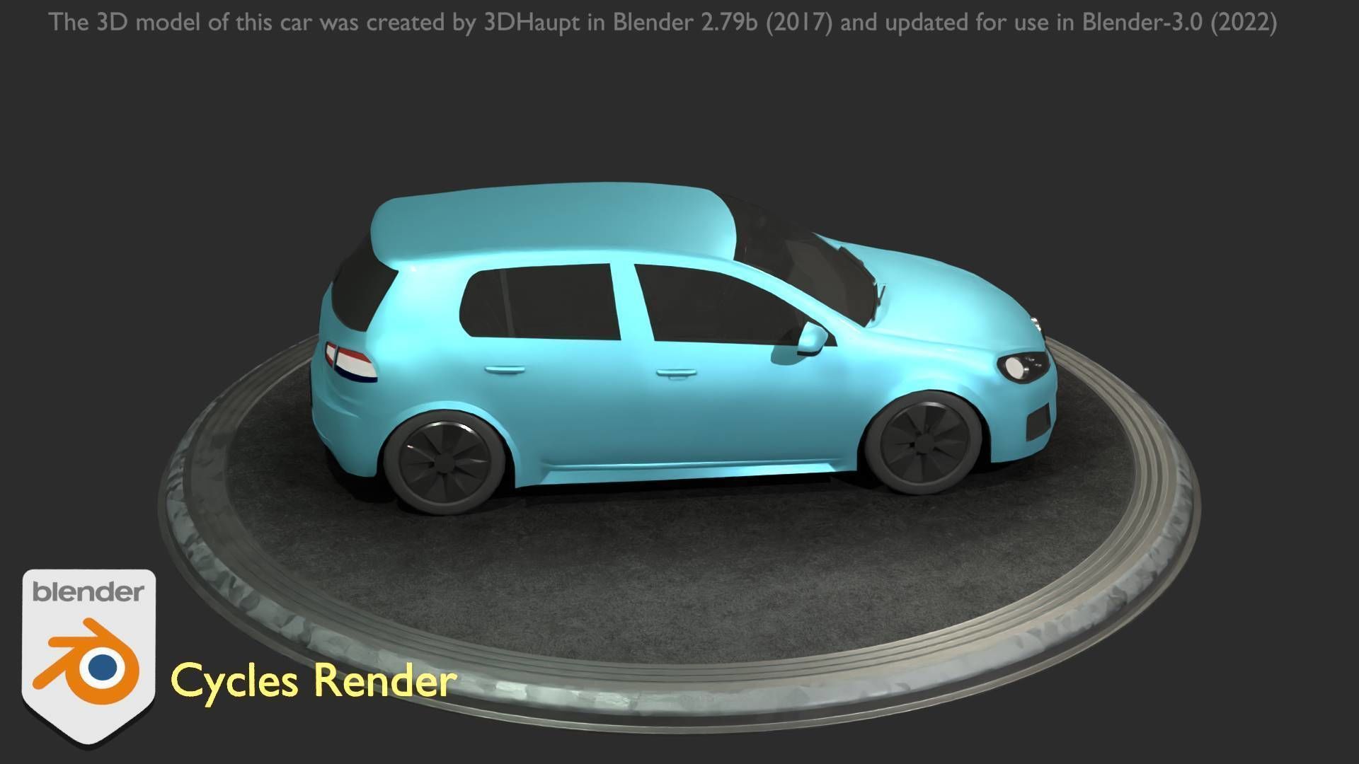 City Car 54 Compact Class Type-C Blue Low-poly 3D model_20