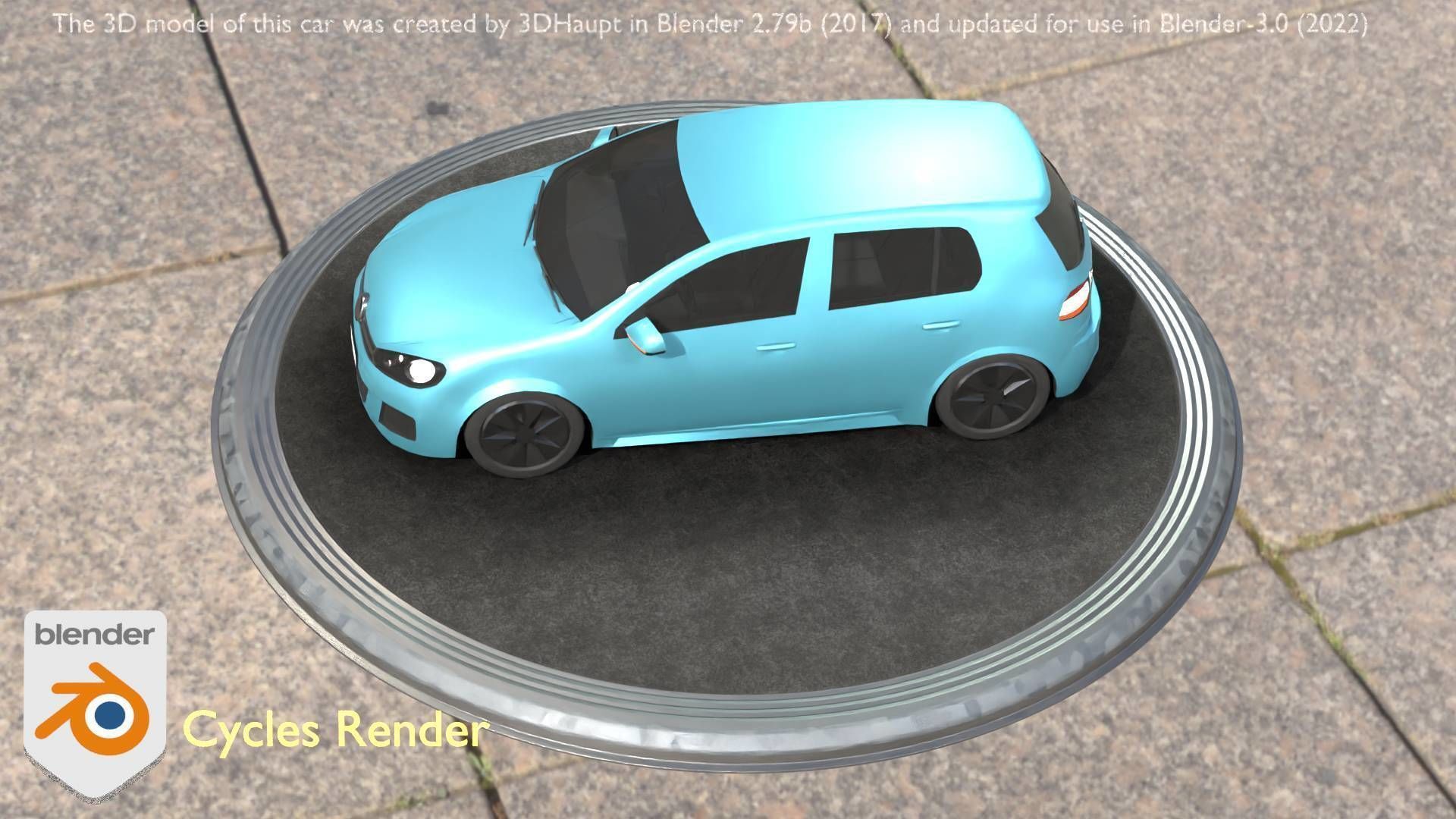 City Car 54 Compact Class Type-C Blue Low-poly 3D model_66