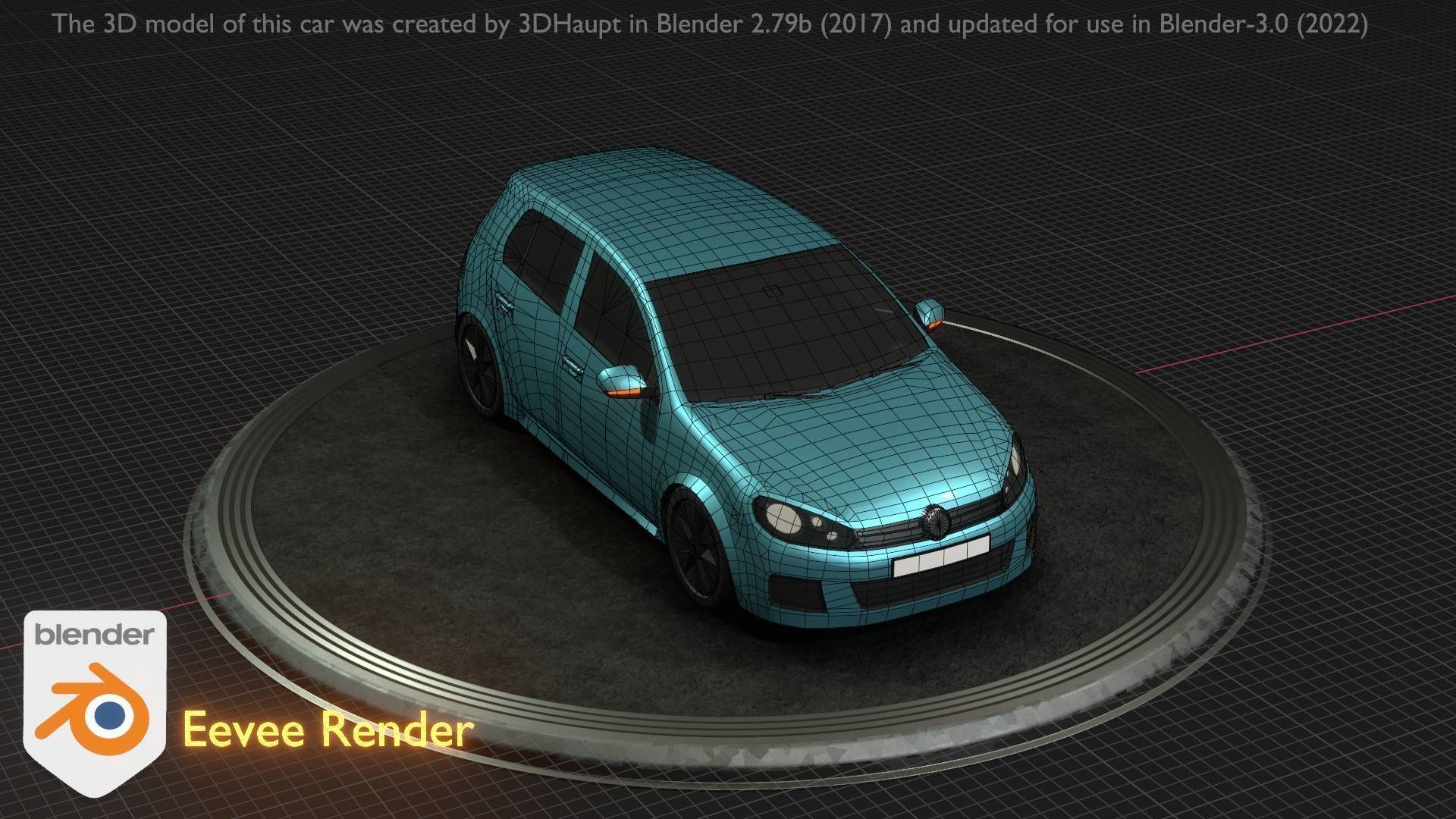 City Car 54 Compact Class Type-C Blue Low-poly 3D model_58