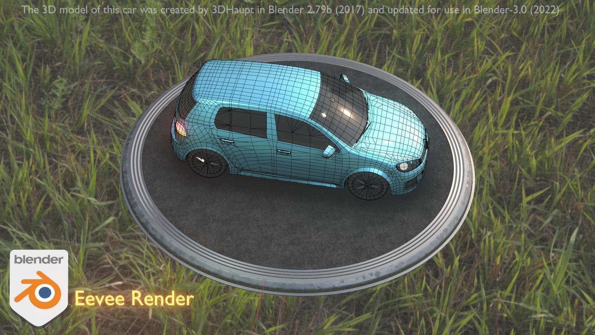 City Car 54 Compact Class Type-C Blue Low-poly 3D model_75