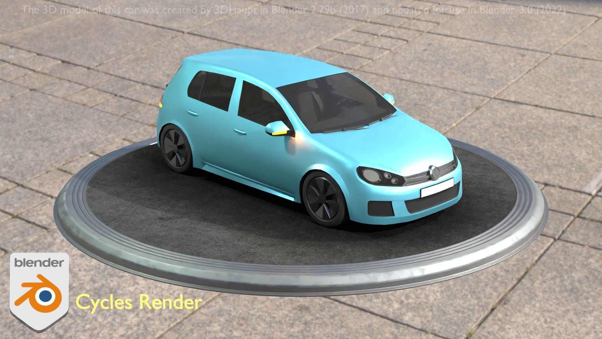 City Car 54 Compact Class Type-C Blue Low-poly 3D model_49