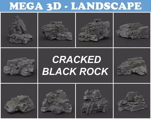 Low poly Cracked Black Rock 220124