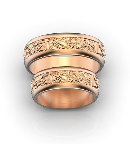 Textured wedding bands  Gold wedding rings 3D print model