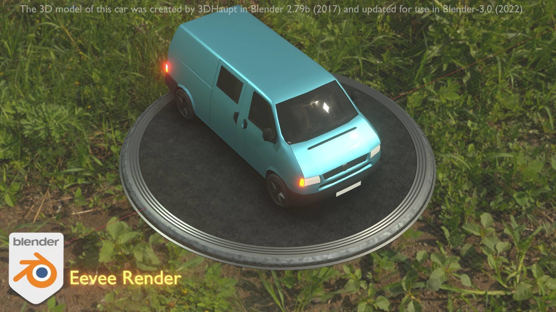 City Car 55 Commercial Transporter Type-C Blue  Low-poly 3D model_15