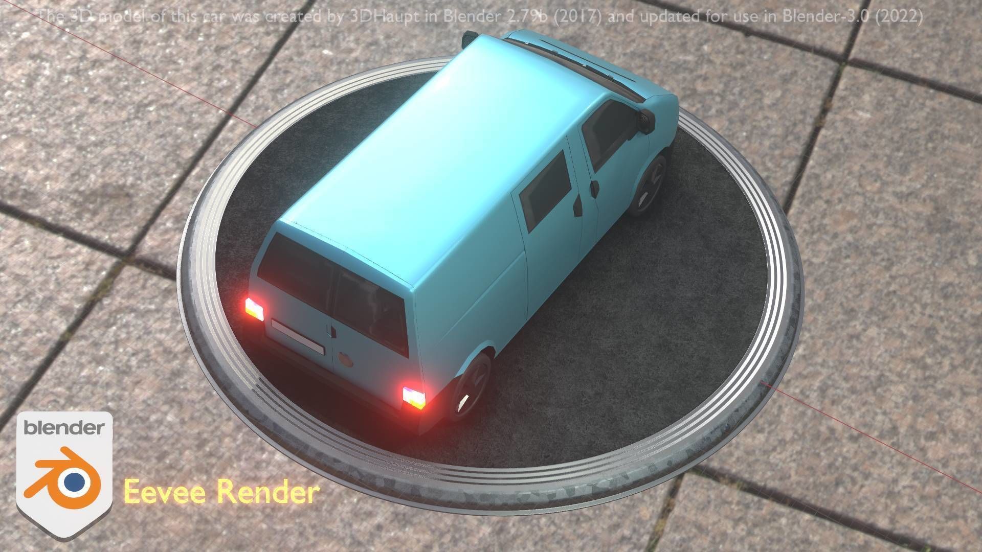 City Car 55 Commercial Transporter Type-C Blue  Low-poly 3D model_10