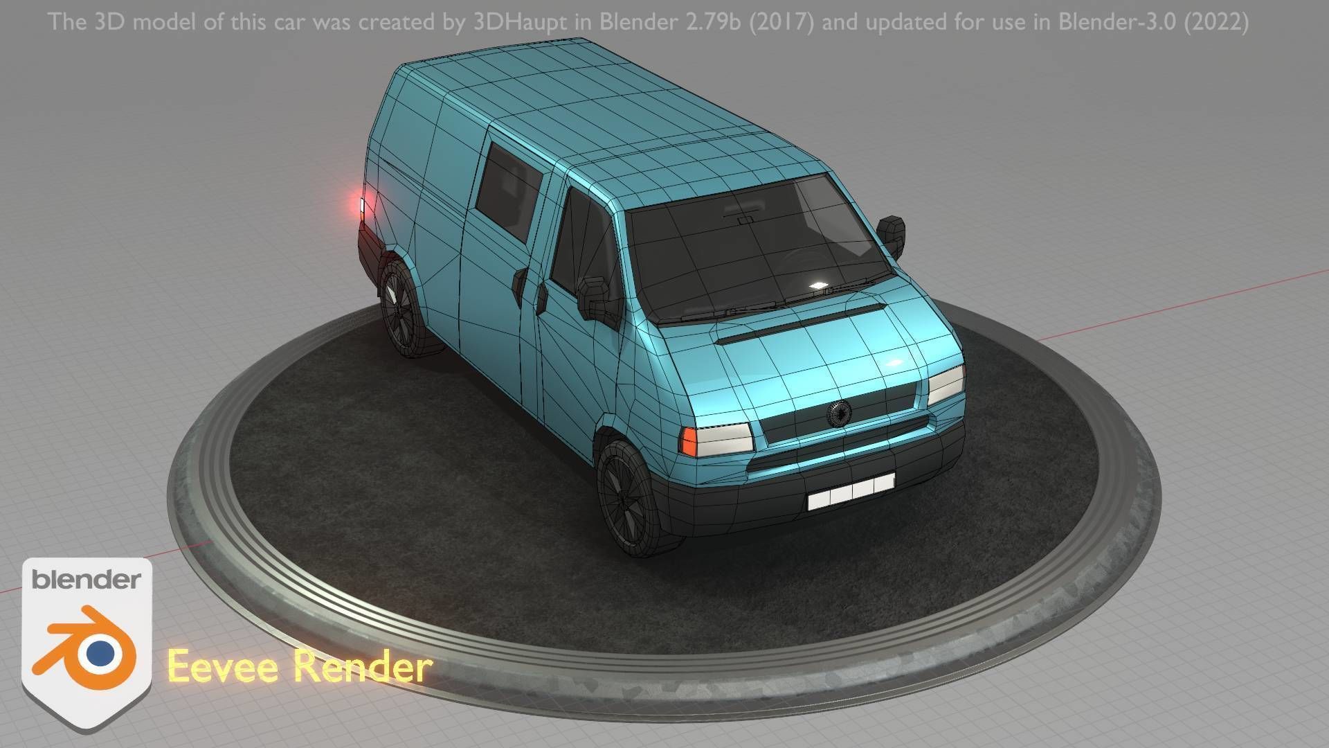 City Car 55 Commercial Transporter Type-C Blue  Low-poly 3D model_50