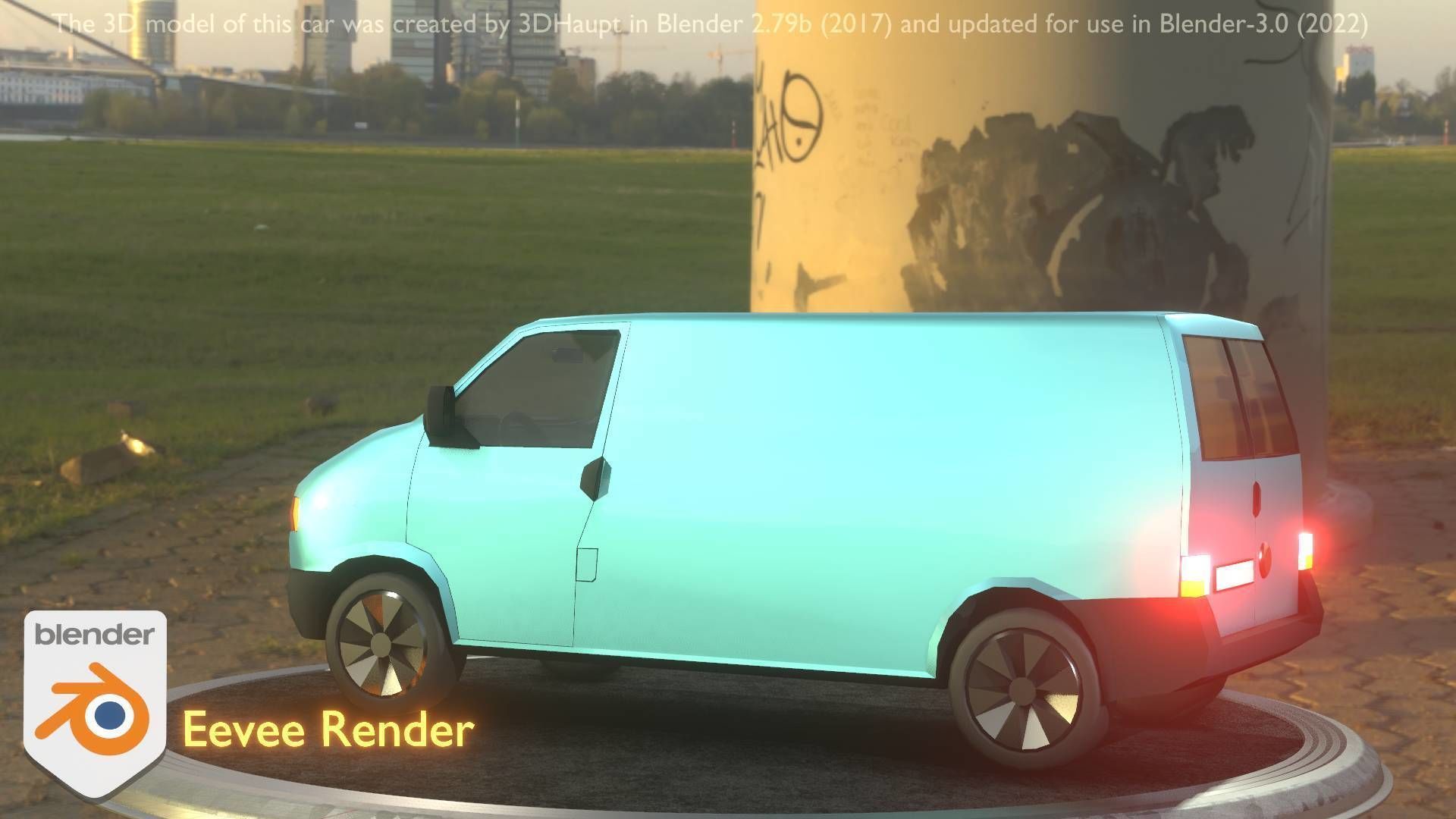 City Car 55 Commercial Transporter Type-C Blue  Low-poly 3D model_33