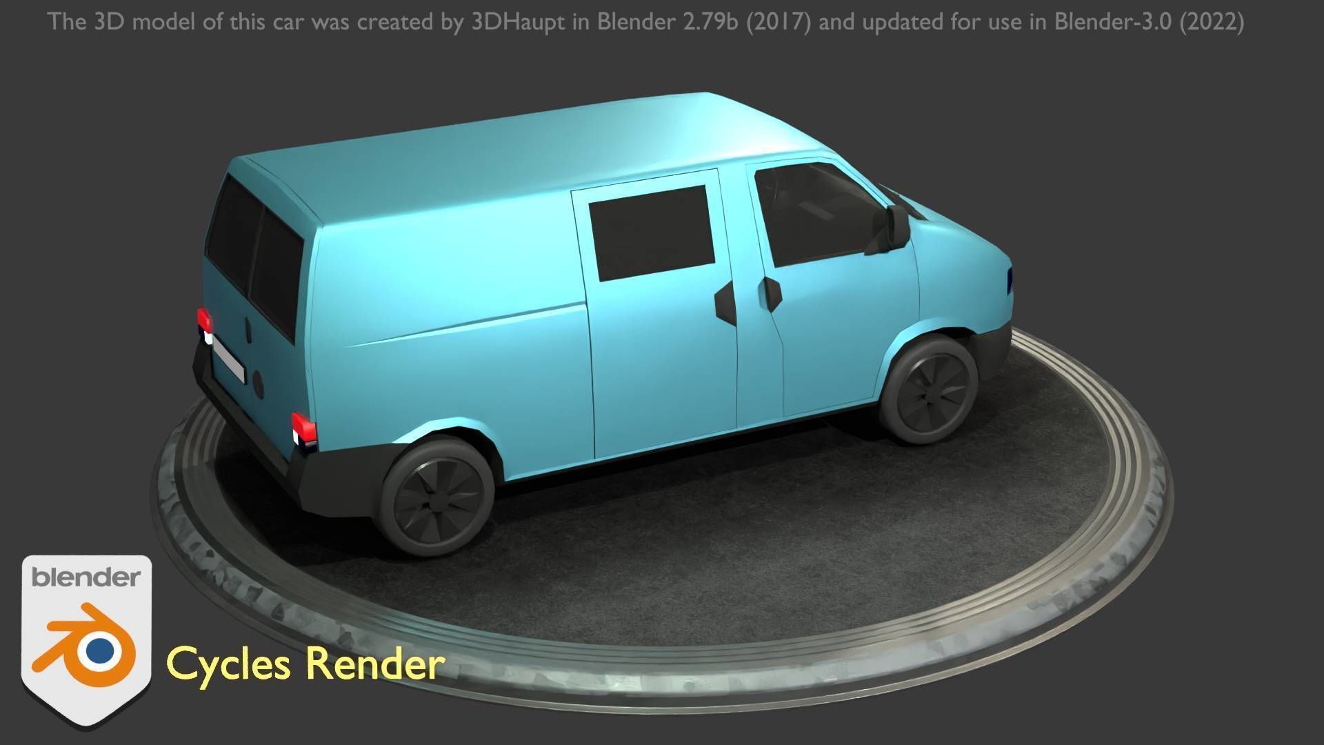 City Car 55 Commercial Transporter Type-C Blue  Low-poly 3D model_7