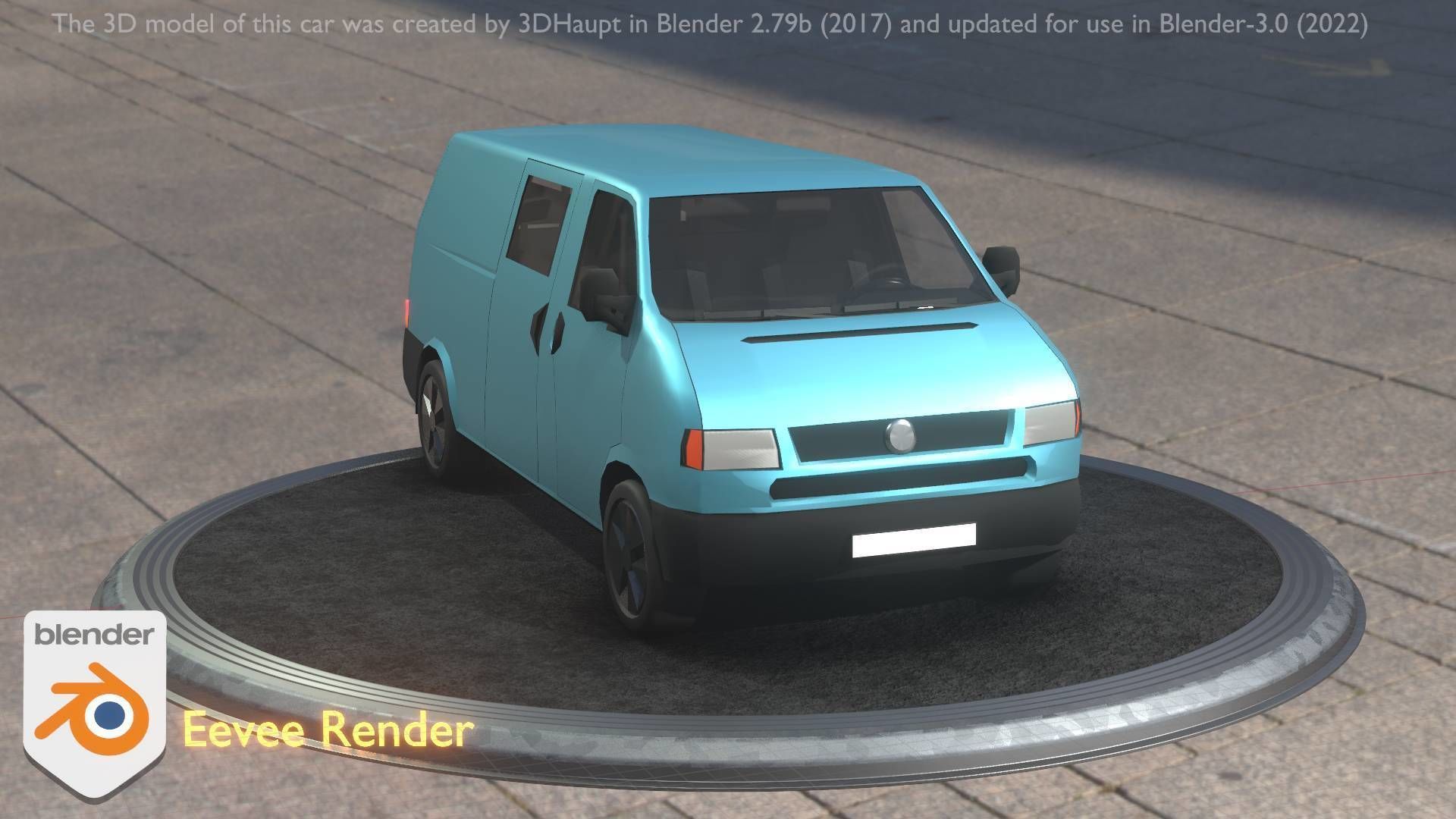 City Car 55 Commercial Transporter Type-C Blue  Low-poly 3D model_38