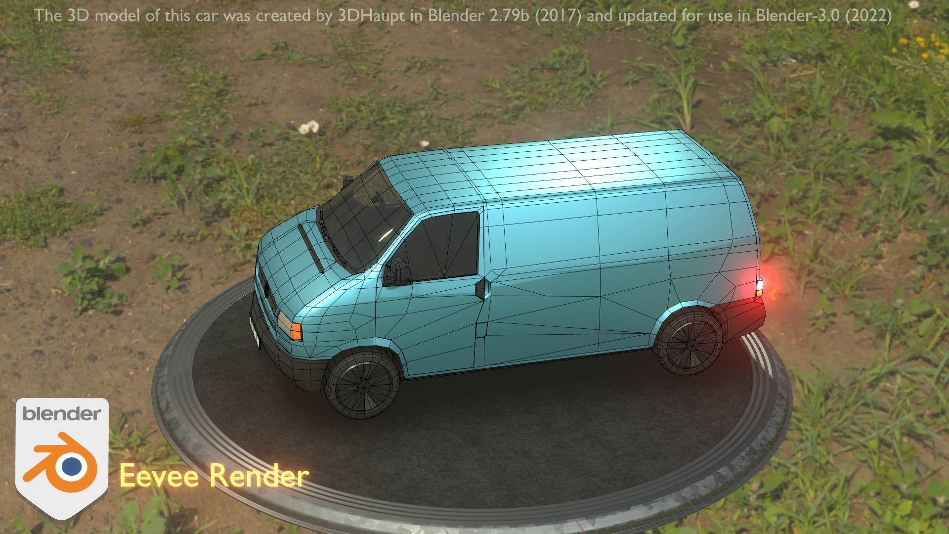 City Car 55 Commercial Transporter Type-C Blue  Low-poly 3D model_13