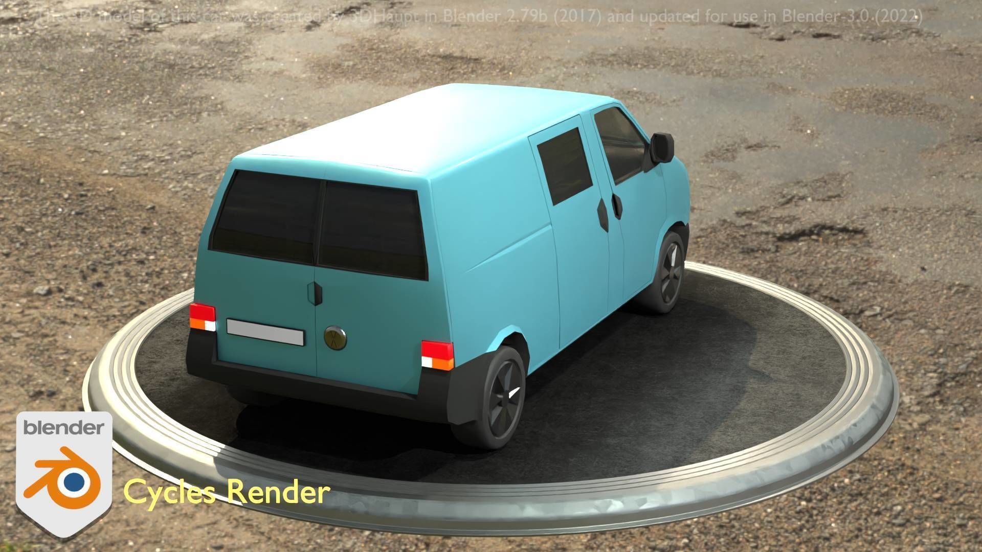 City Car 55 Commercial Transporter Type-C Blue  Low-poly 3D model_90