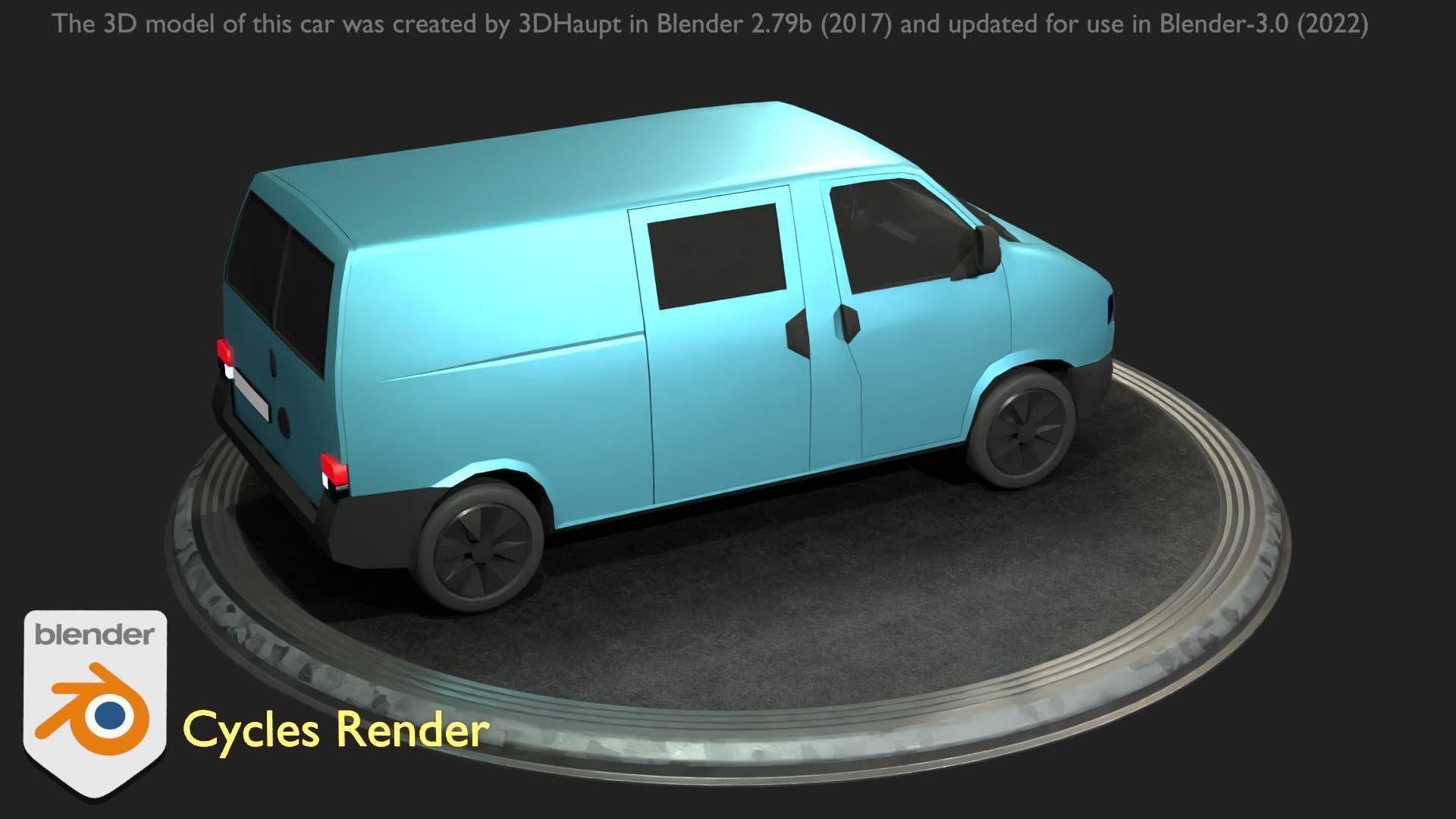 City Car 55 Commercial Transporter Type-C Blue  Low-poly 3D model_97