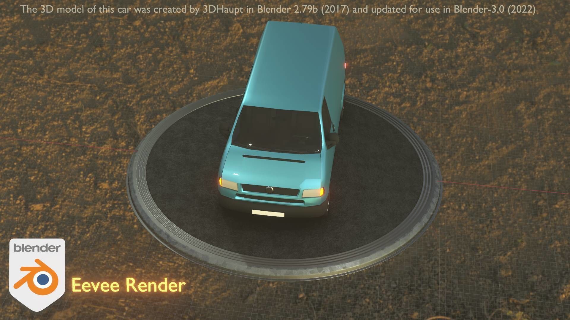 City Car 55 Commercial Transporter Type-C Blue  Low-poly 3D model_81