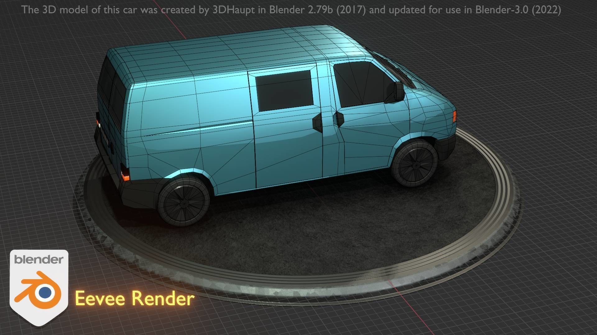 City Car 55 Commercial Transporter Type-C Blue  Low-poly 3D model_36