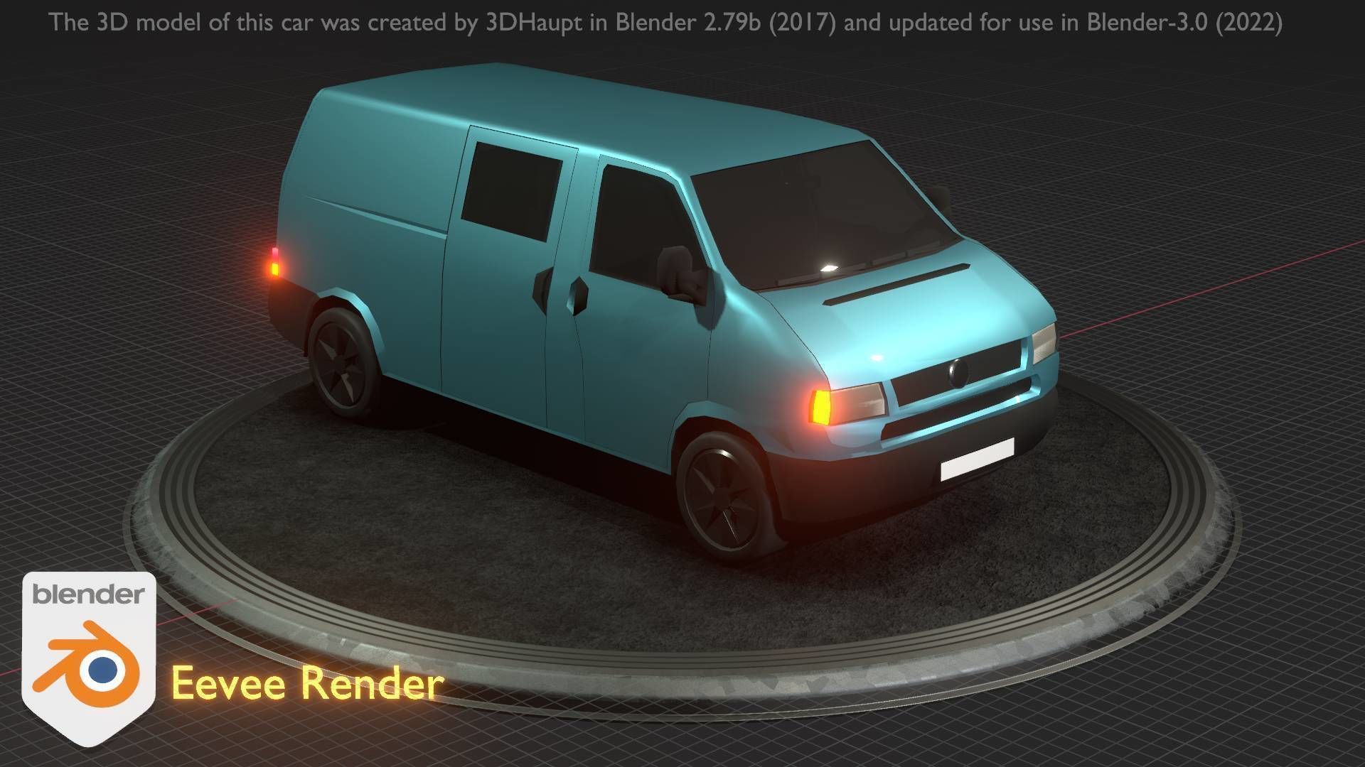 City Car 55 Commercial Transporter Type-C Blue  Low-poly 3D model_92