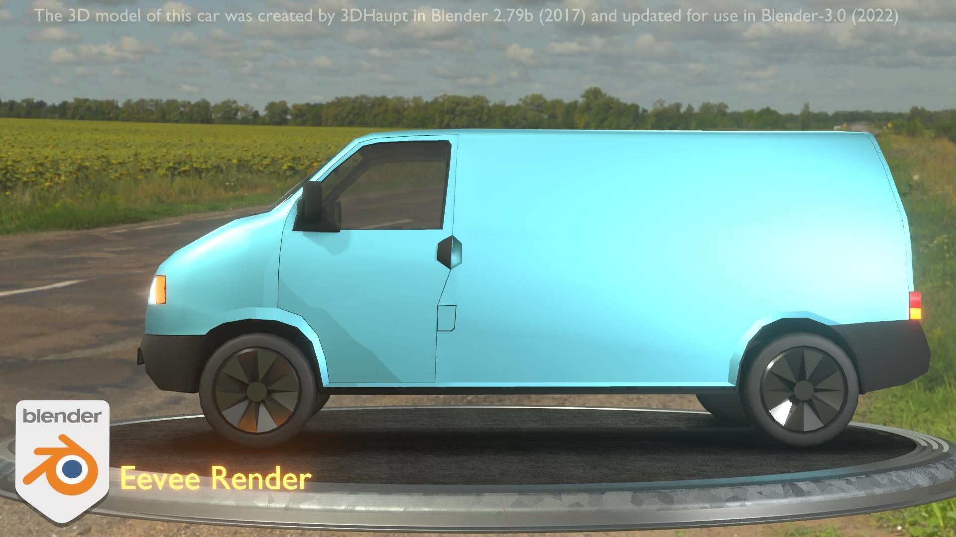 City Car 55 Commercial Transporter Type-C Blue  Low-poly 3D model_91