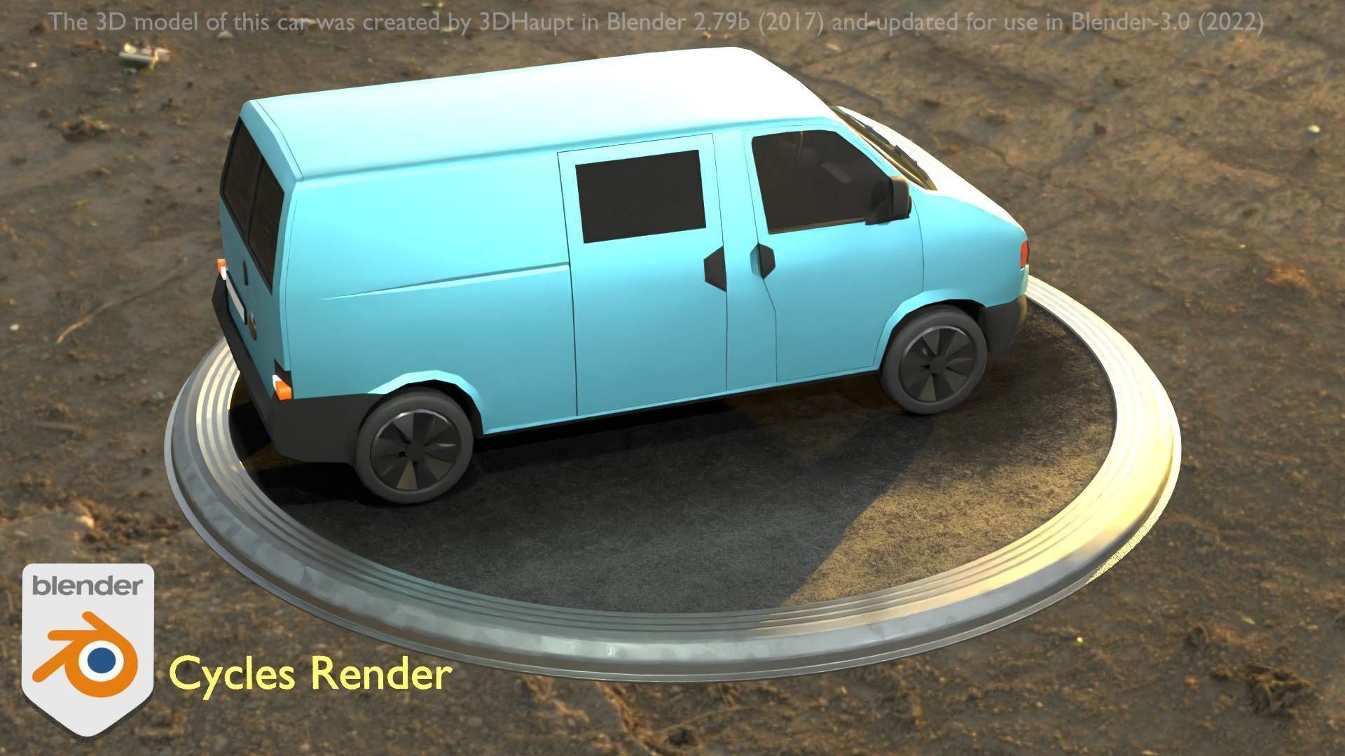 City Car 55 Commercial Transporter Type-C Blue  Low-poly 3D model_83