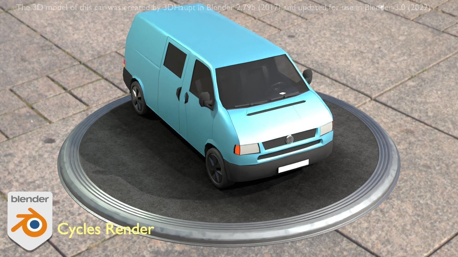City Car 55 Commercial Transporter Type-C Blue  Low-poly 3D model_18