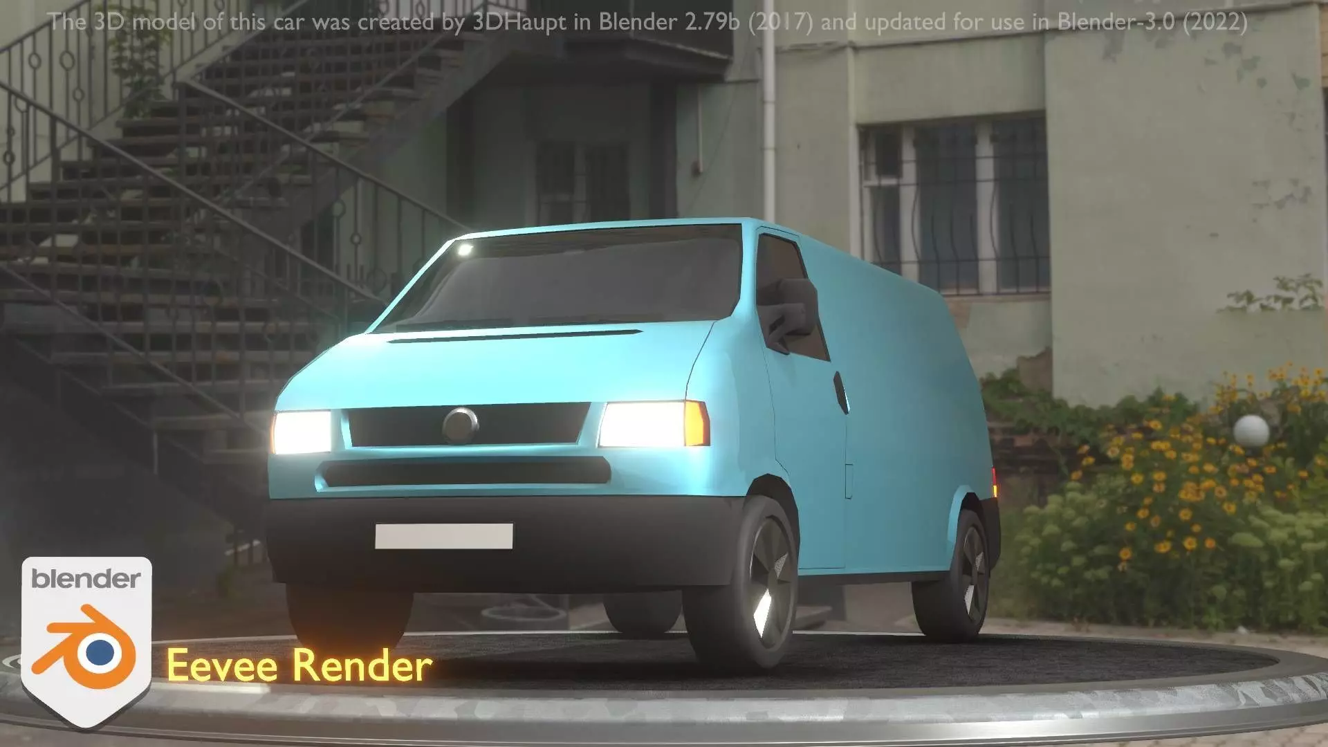 City Car 55 Commercial Transporter Type-C Blue  Low-poly 3D model_0