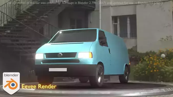City Car 55 Commercial Transporter Type-C Blue  Low-poly 3D model