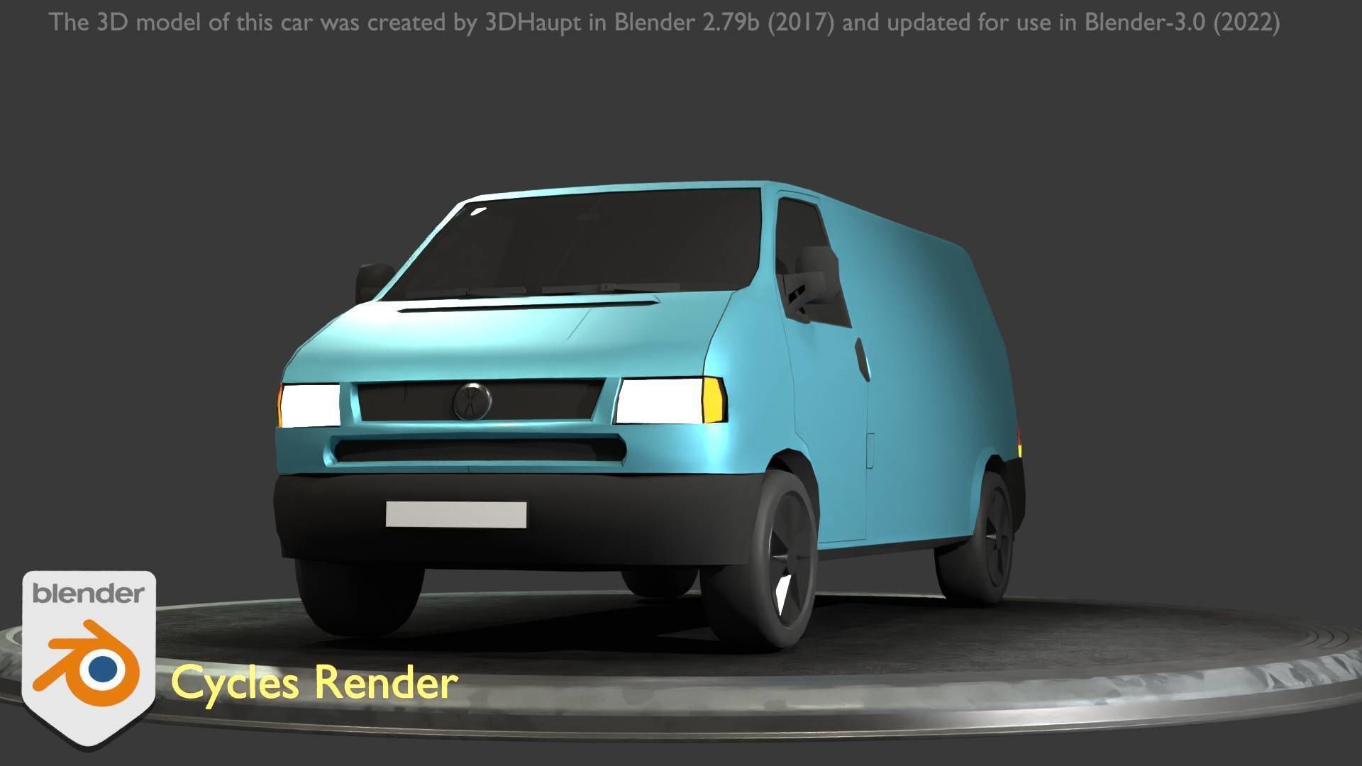 City Car 55 Commercial Transporter Type-C Blue  Low-poly 3D model_9