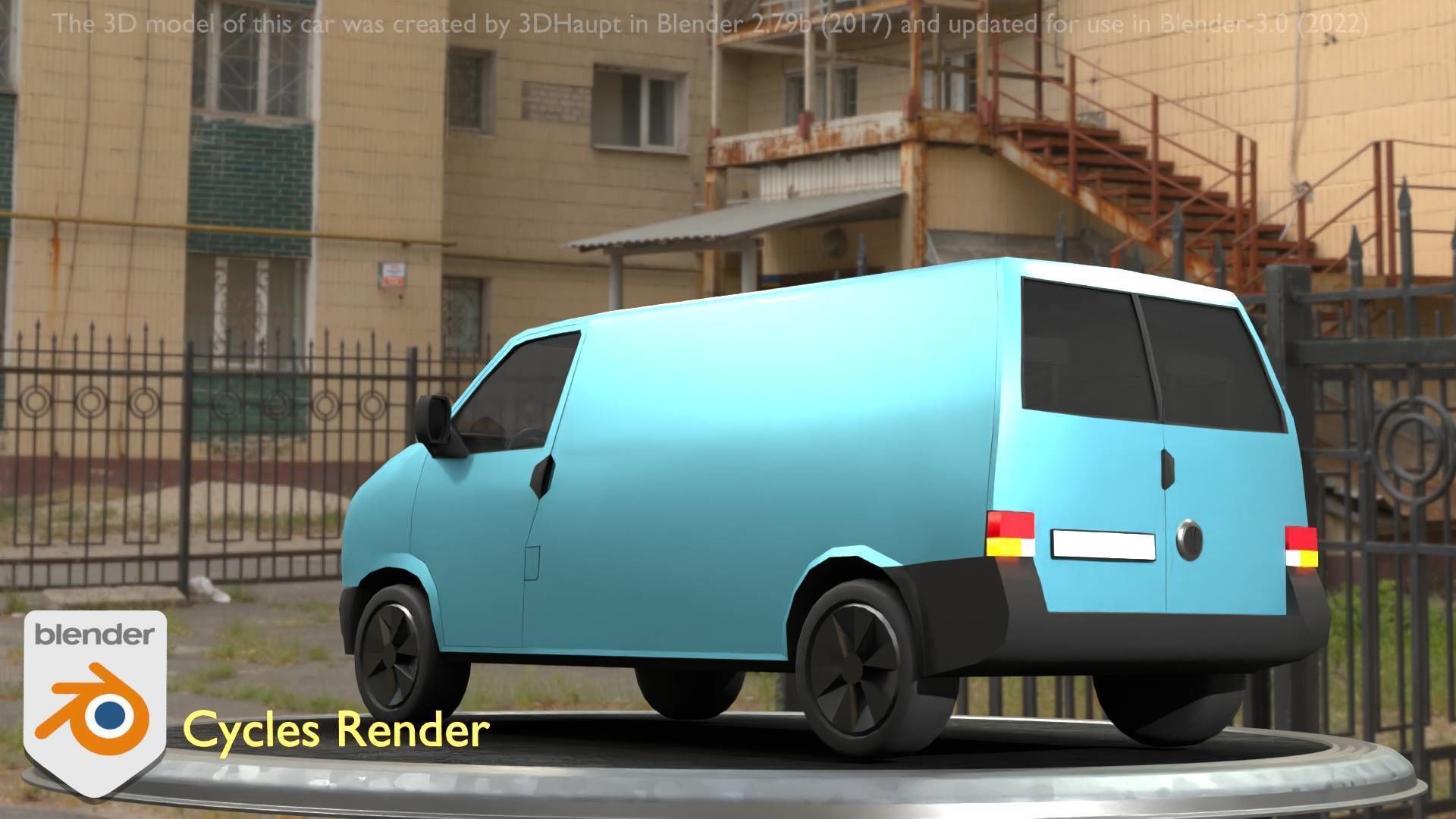 City Car 55 Commercial Transporter Type-C Blue  Low-poly 3D model_11