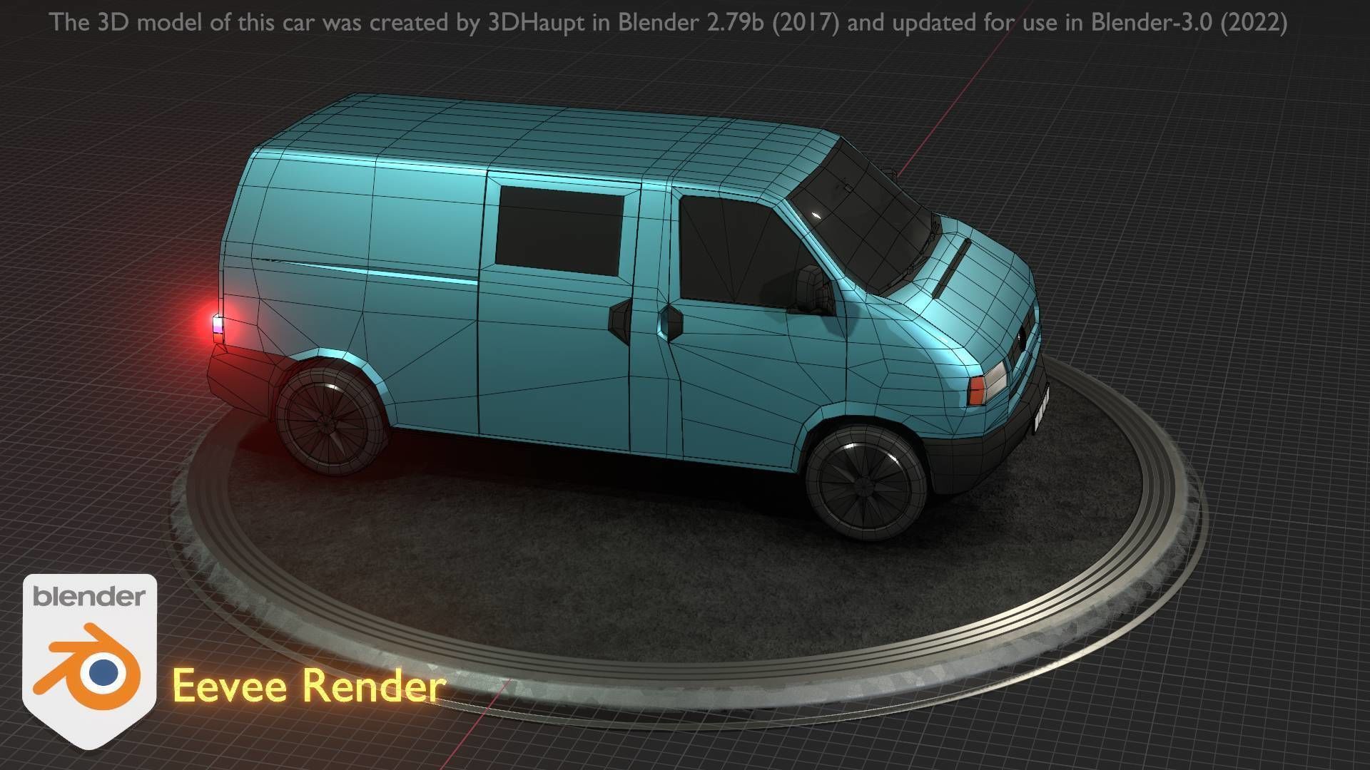 City Car 55 Commercial Transporter Type-C Blue  Low-poly 3D model_48