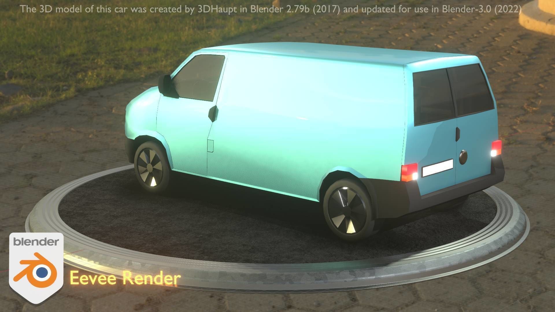City Car 55 Commercial Transporter Type-C Blue  Low-poly 3D model_86