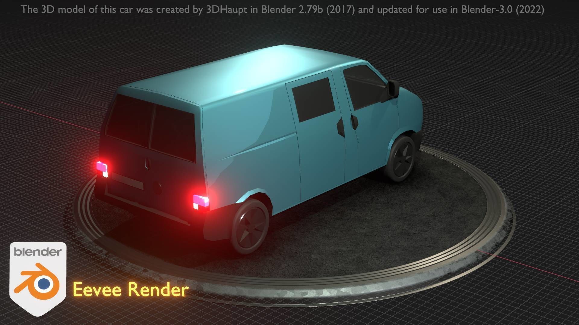 City Car 55 Commercial Transporter Type-C Blue  Low-poly 3D model_8