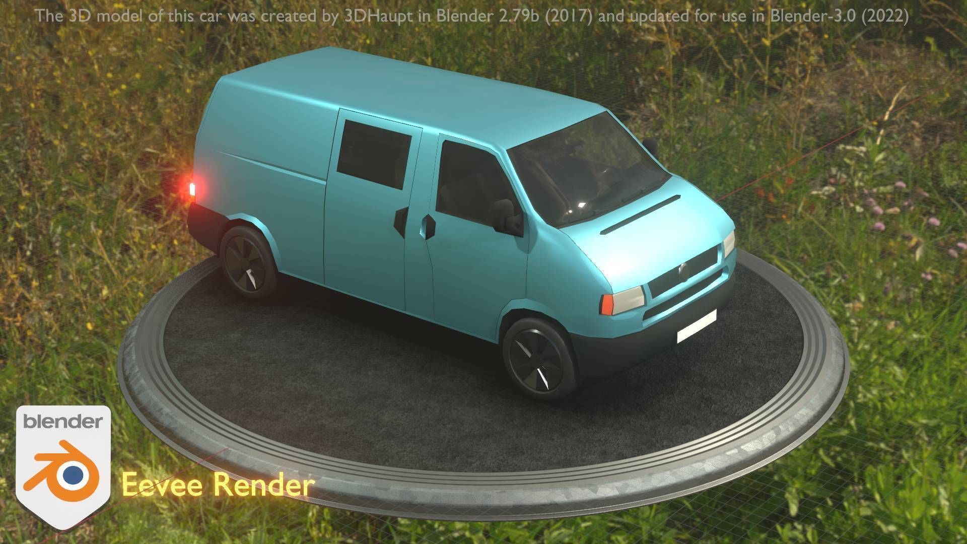 City Car 55 Commercial Transporter Type-C Blue  Low-poly 3D model_3