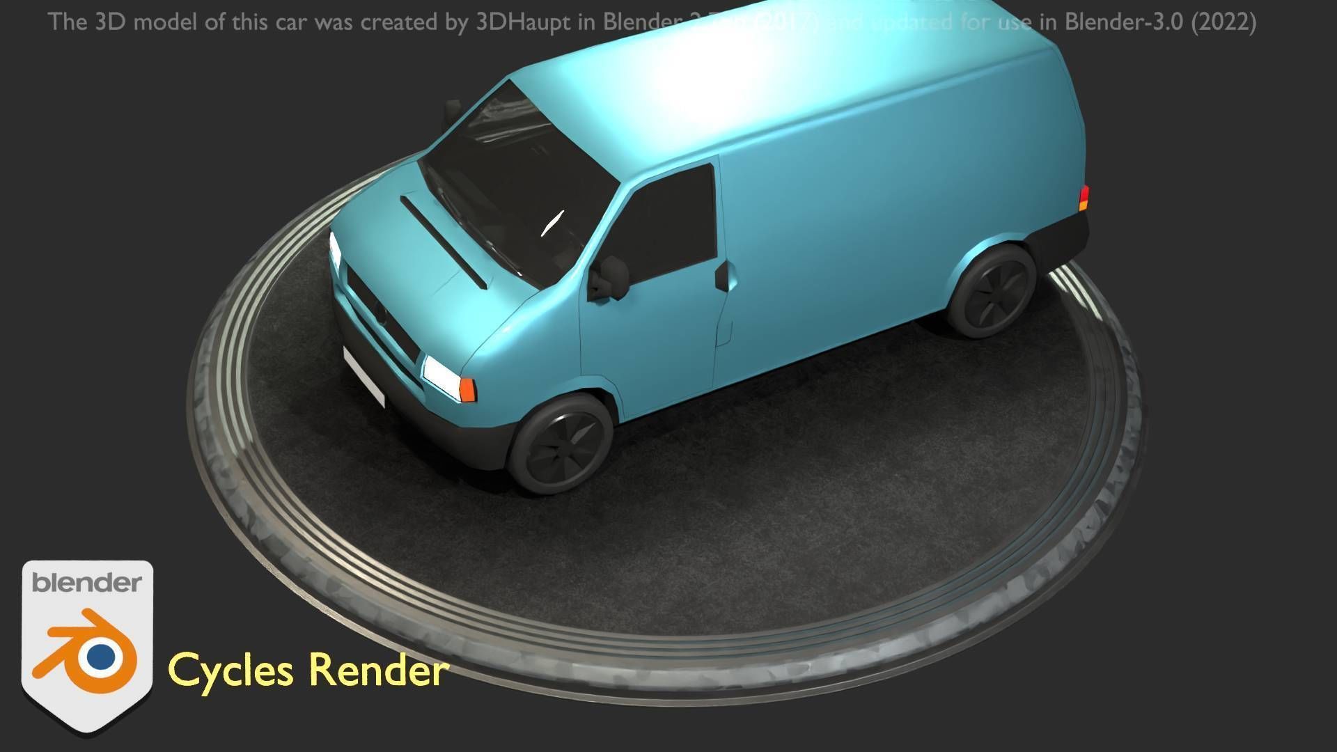 City Car 55 Commercial Transporter Type-C Blue  Low-poly 3D model_26