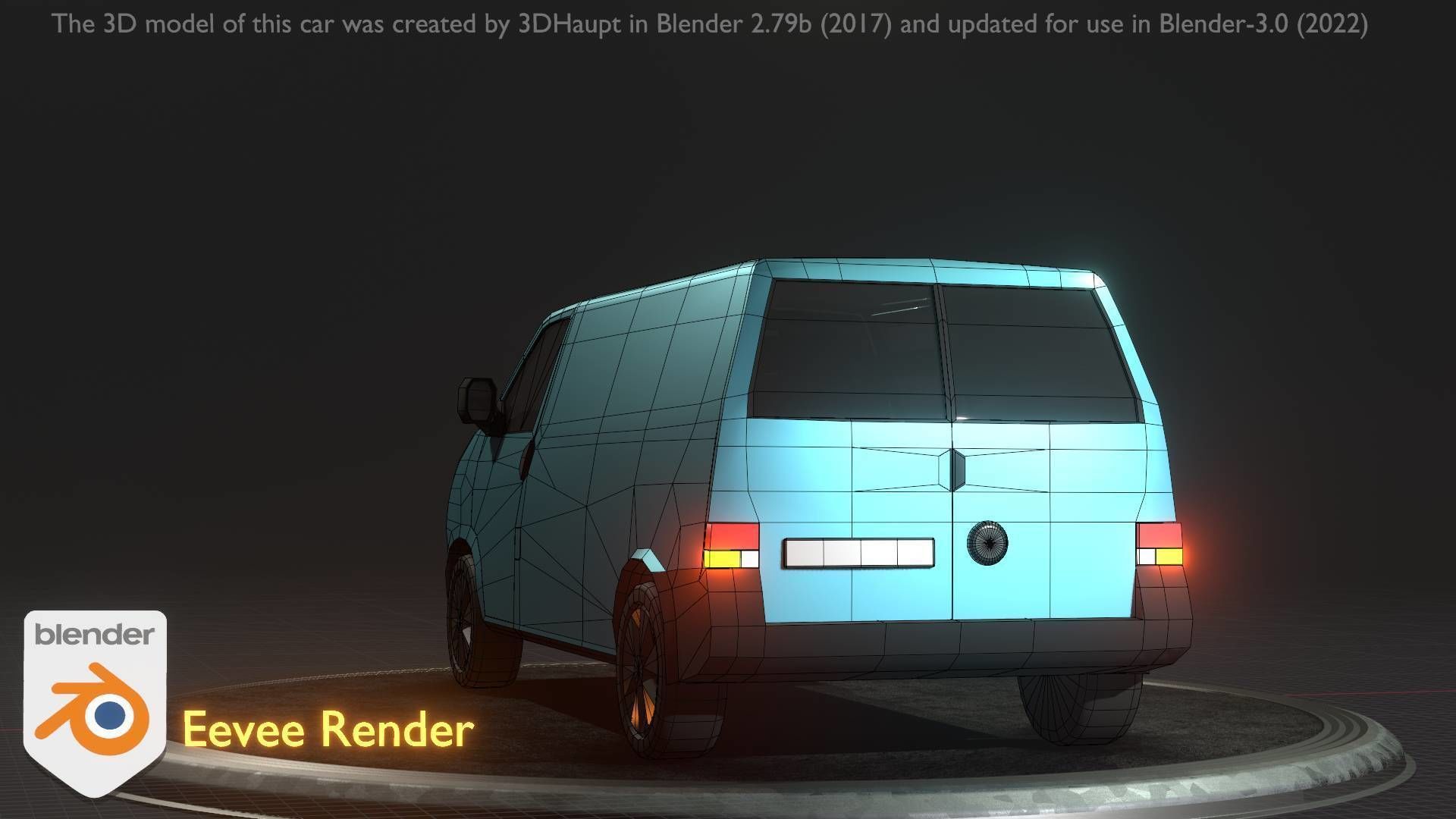 City Car 55 Commercial Transporter Type-C Blue  Low-poly 3D model_37