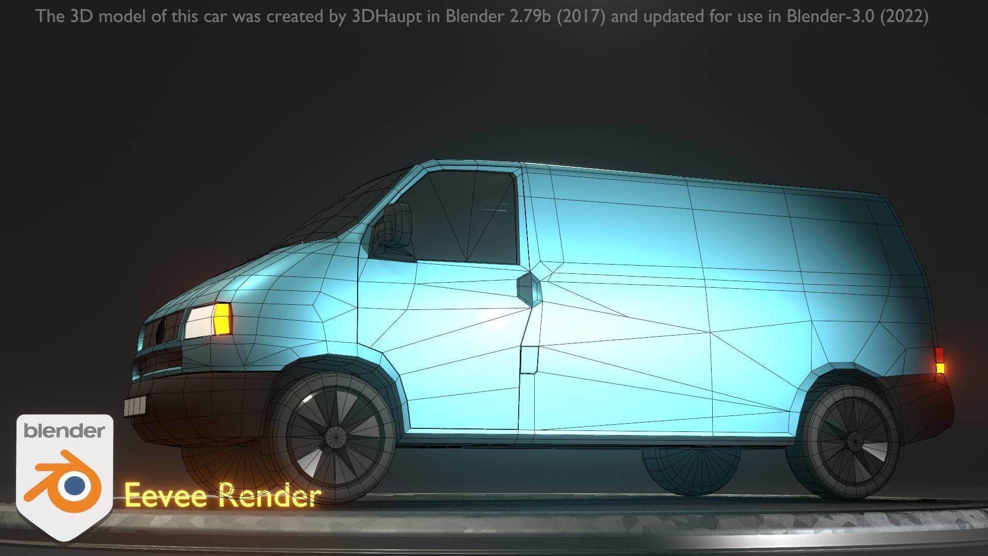 City Car 55 Commercial Transporter Type-C Blue  Low-poly 3D model_47