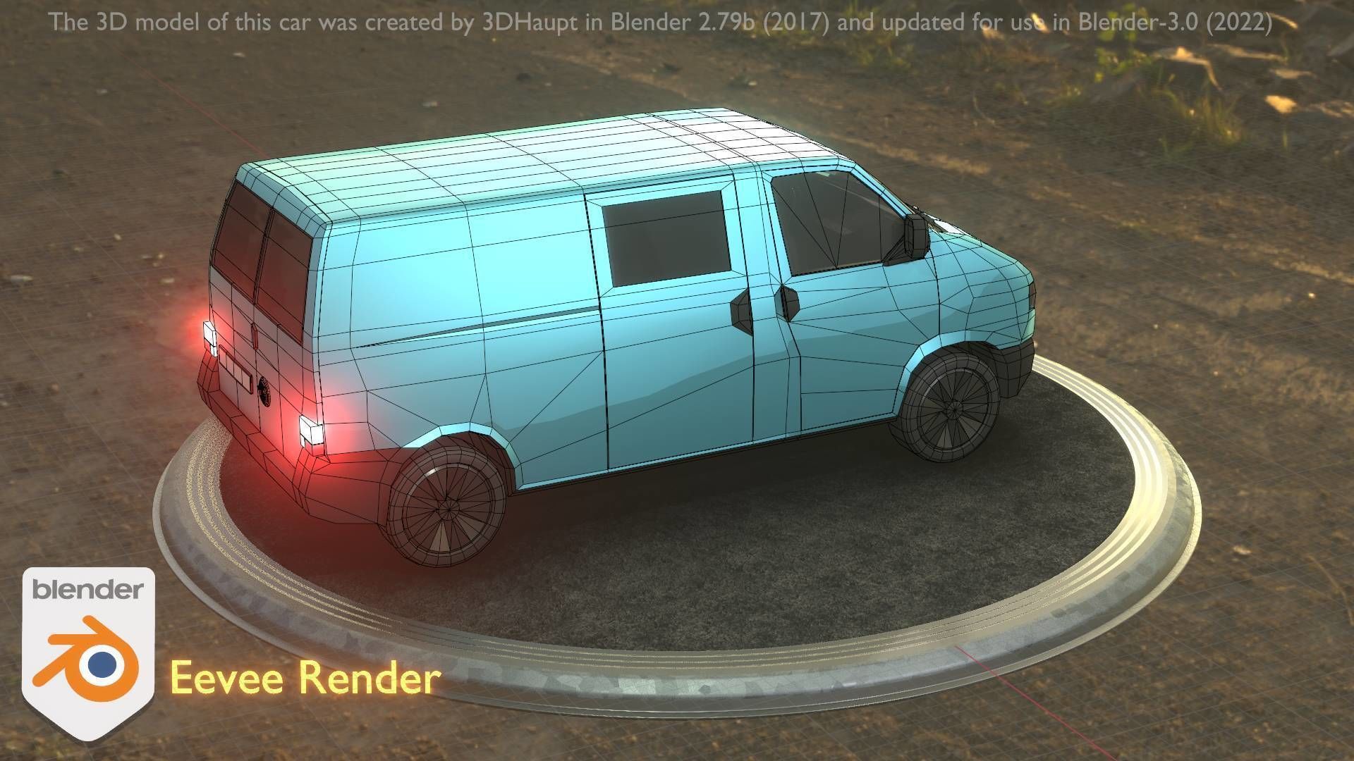 City Car 55 Commercial Transporter Type-C Blue  Low-poly 3D model_100