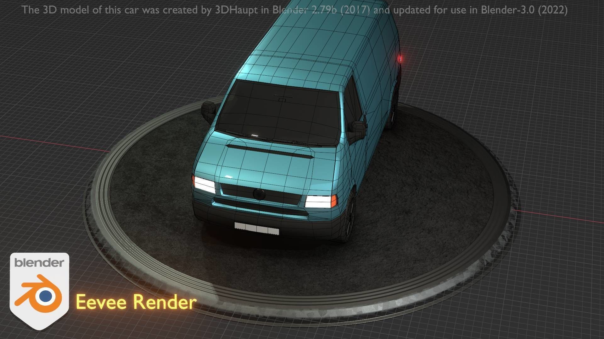 City Car 55 Commercial Transporter Type-C Blue  Low-poly 3D model_57