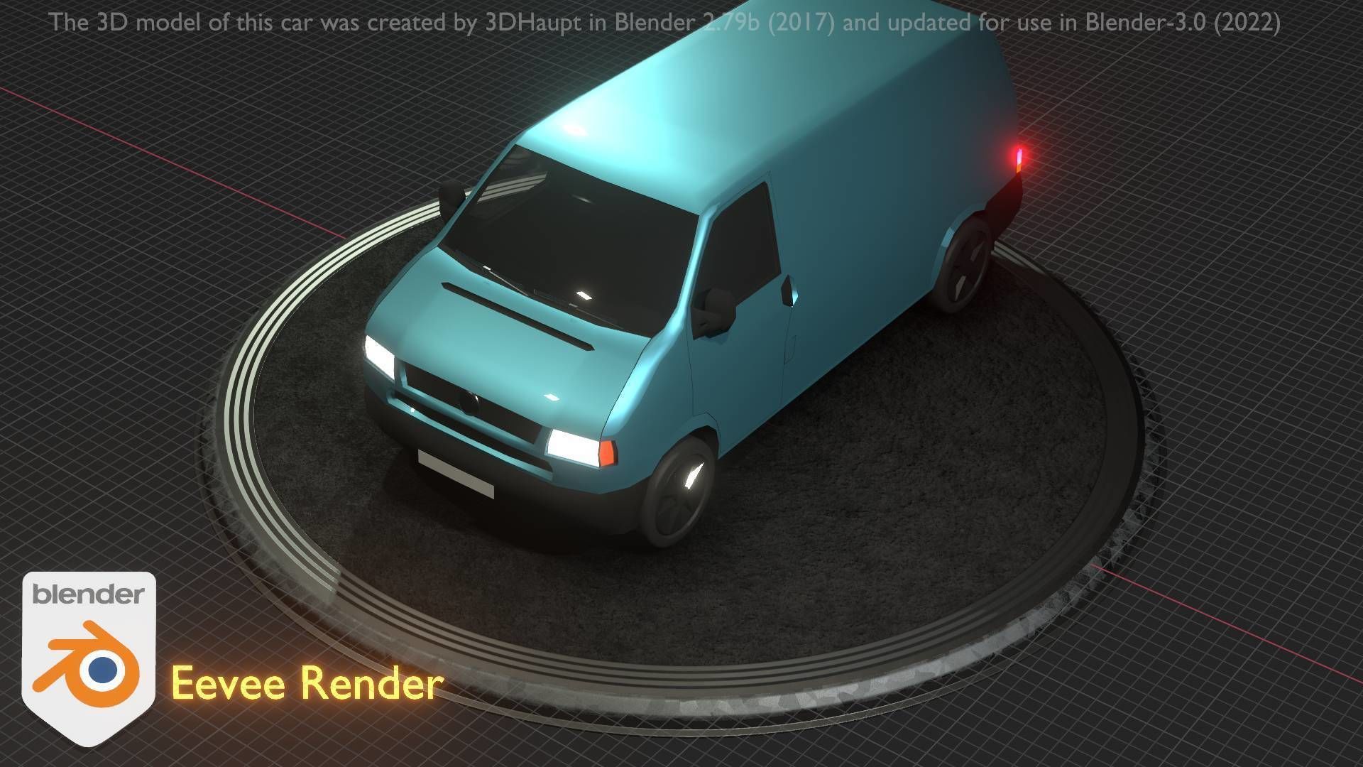 City Car 55 Commercial Transporter Type-C Blue  Low-poly 3D model_19