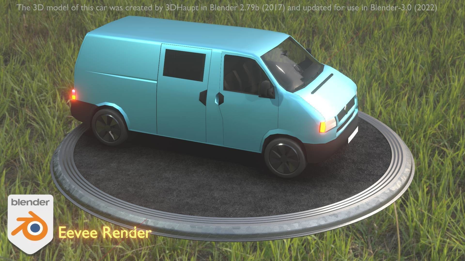 City Car 55 Commercial Transporter Type-C Blue  Low-poly 3D model_34