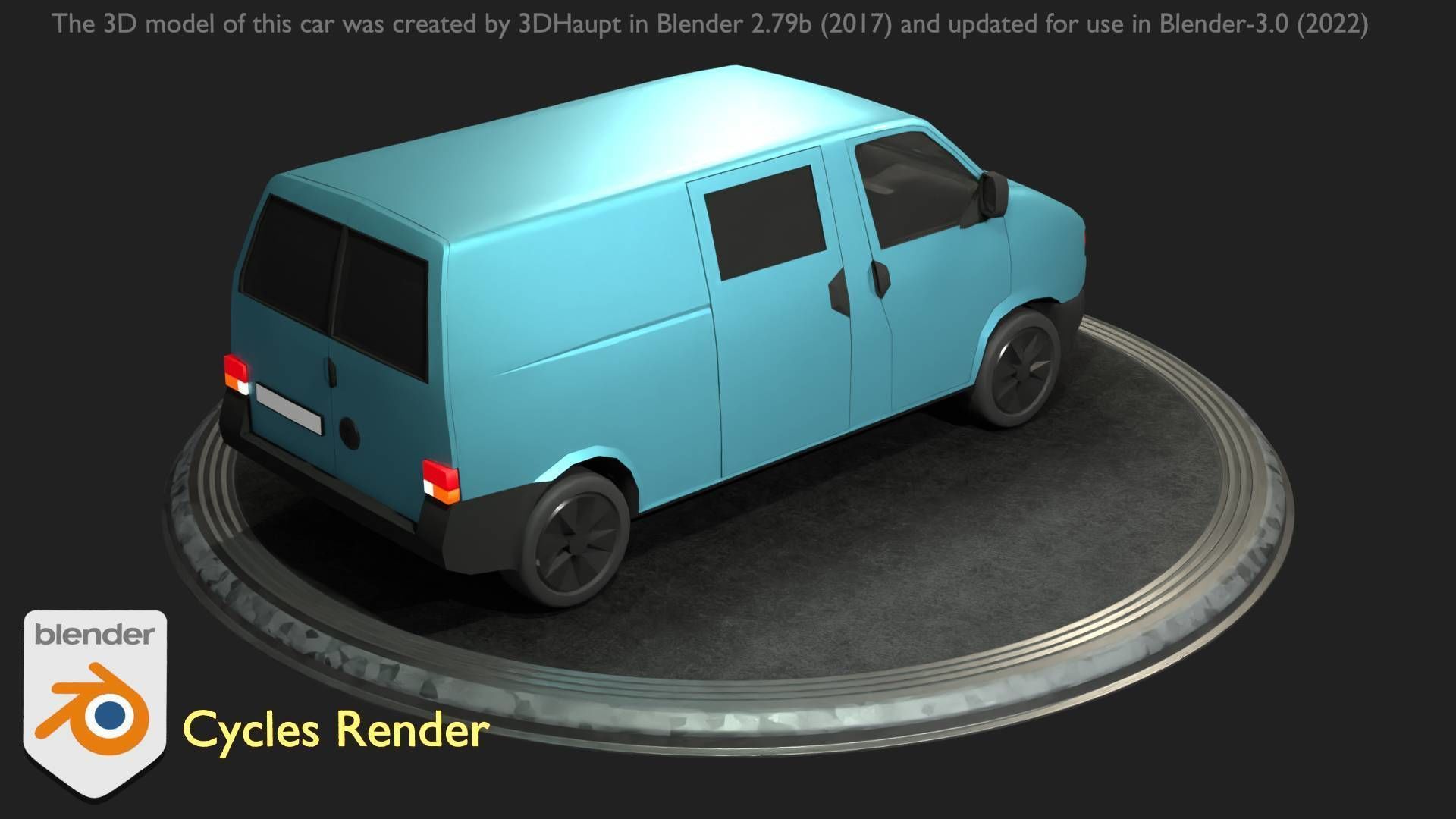 City Car 55 Commercial Transporter Type-C Blue  Low-poly 3D model_12