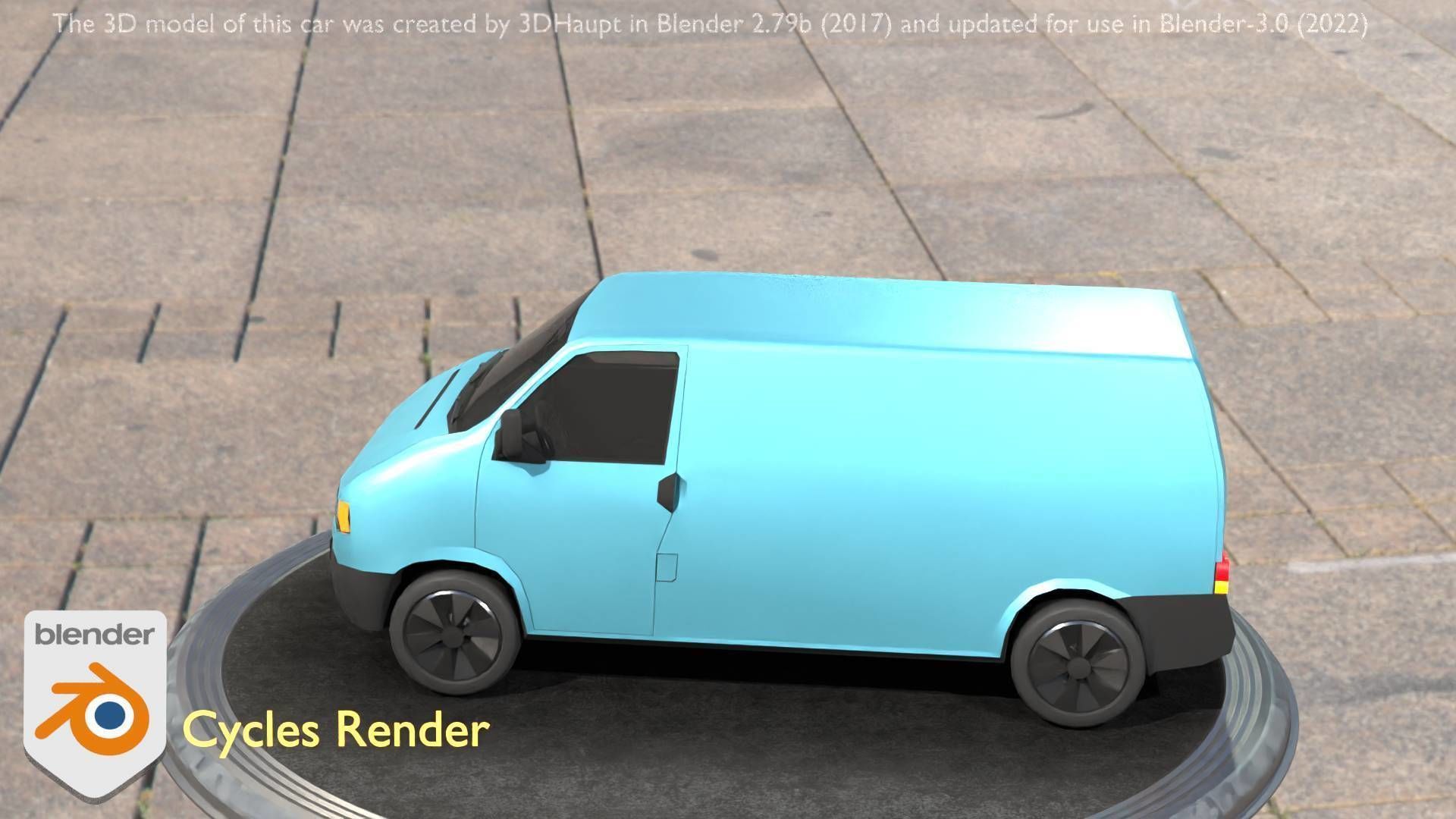 City Car 55 Commercial Transporter Type-C Blue  Low-poly 3D model_32